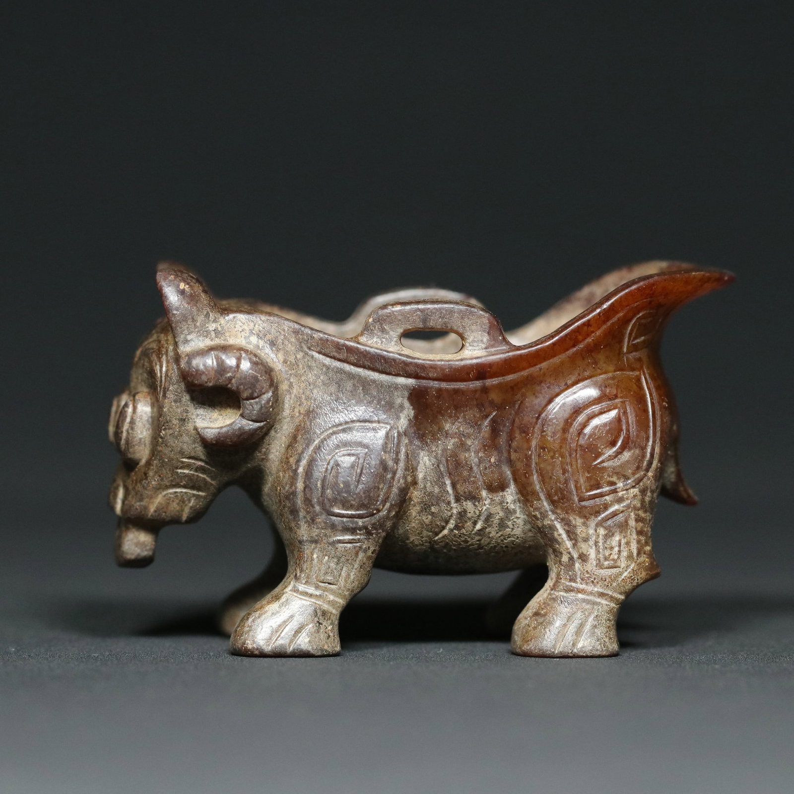 A Chinese Carved Jade Bull-Shape Cup