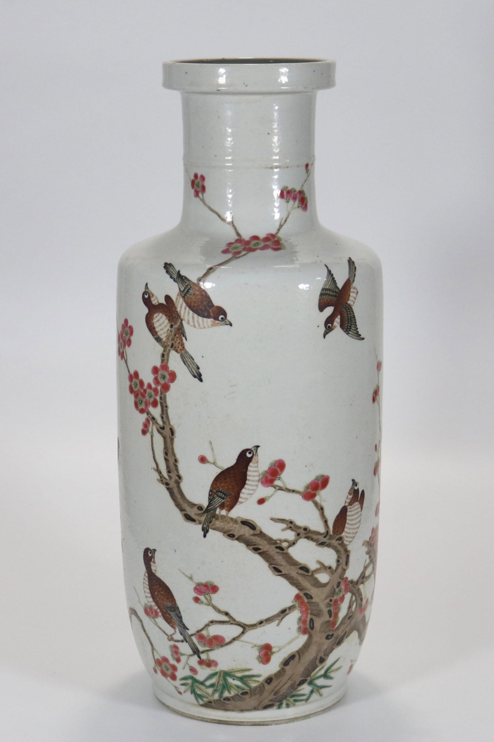 A Chinese Famille-Rose Porcelain Vase: Ht. 46.5cm, Diam. 12cm
