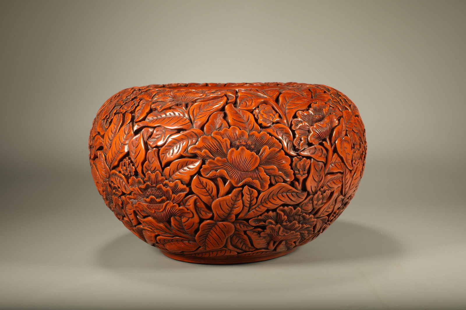 A Chinese Carved Tixi Lacquer Brush Washer: Ht. 16cm, Diam. 25cm