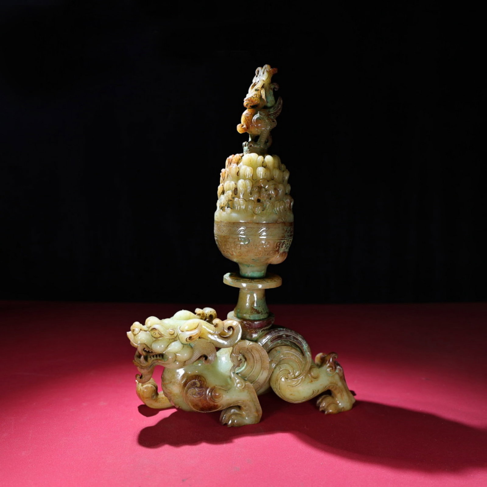 A Chinese Carved Jade Foo-Dog Incense Burner: Ht. 37cm, Wd. 24.3cm, Th. 9cm, Wt. 3271g