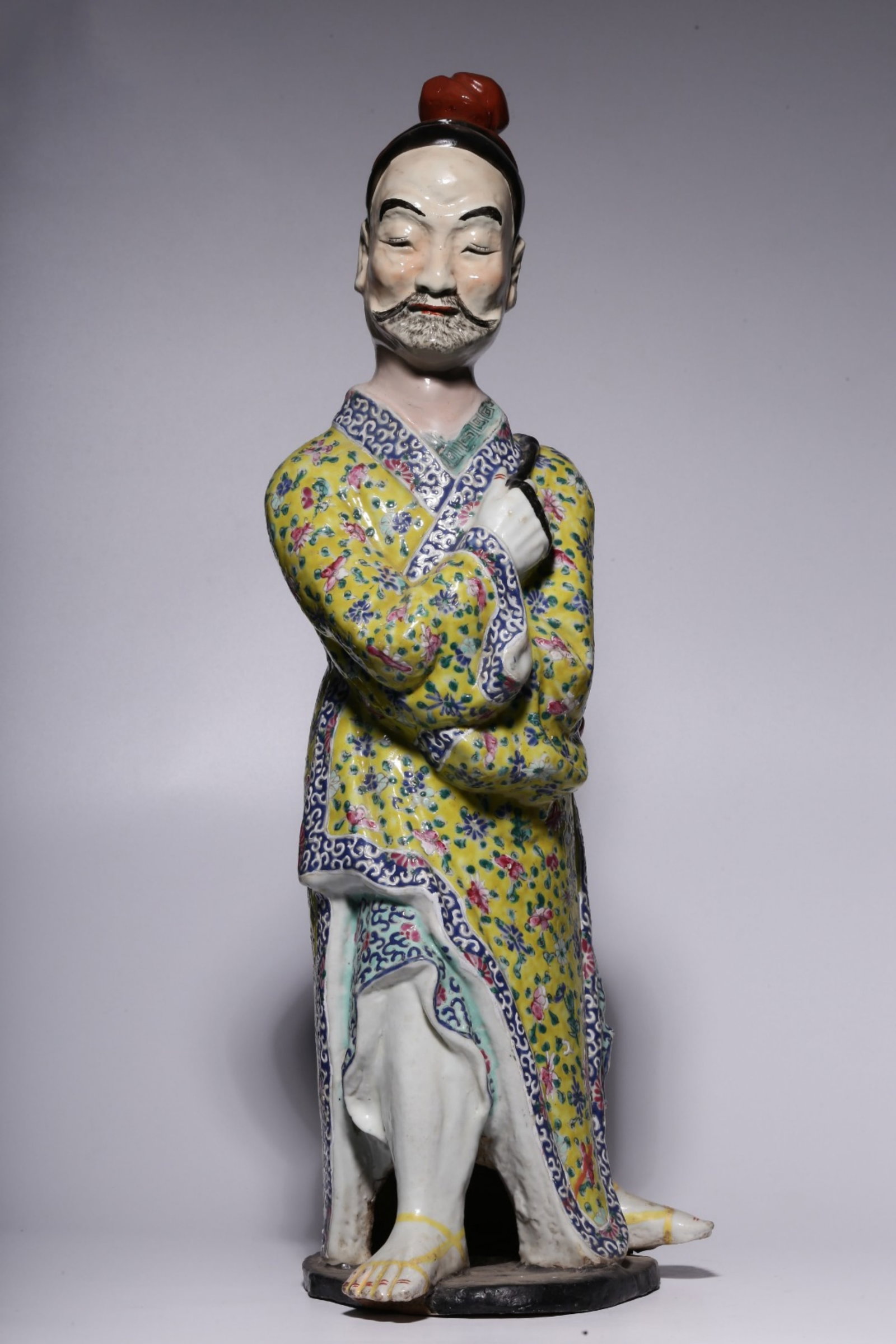 A Chinese Famille-Rose Porcelain Figure of Fisherman: Ht. 50cm, Lg. 20cm, Wd. 16.5cm, Wt. 3551g