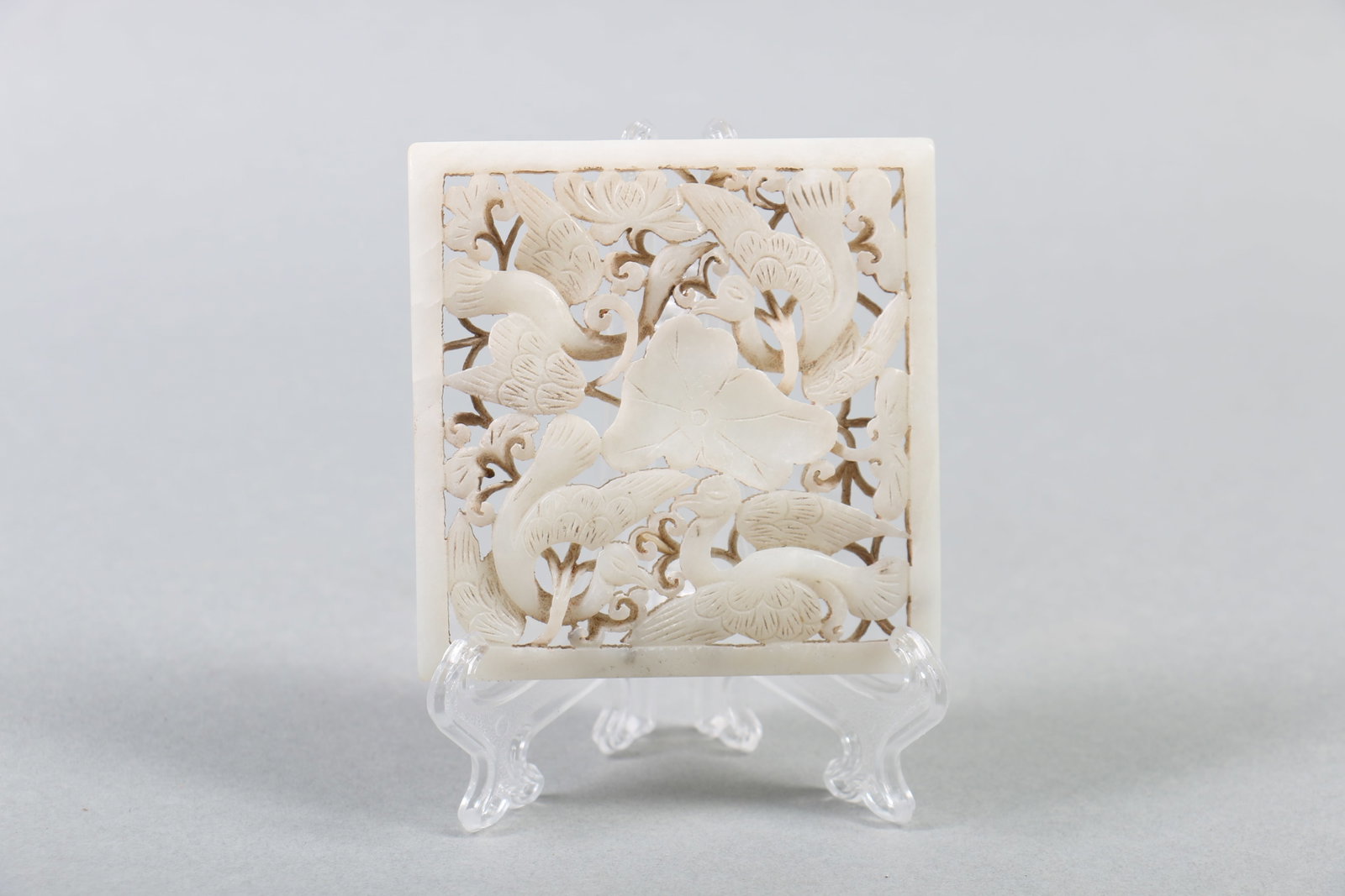 A Chinese Carved Square Jade Decoration: 7.7cm X 7.8cm, Wt. 74g