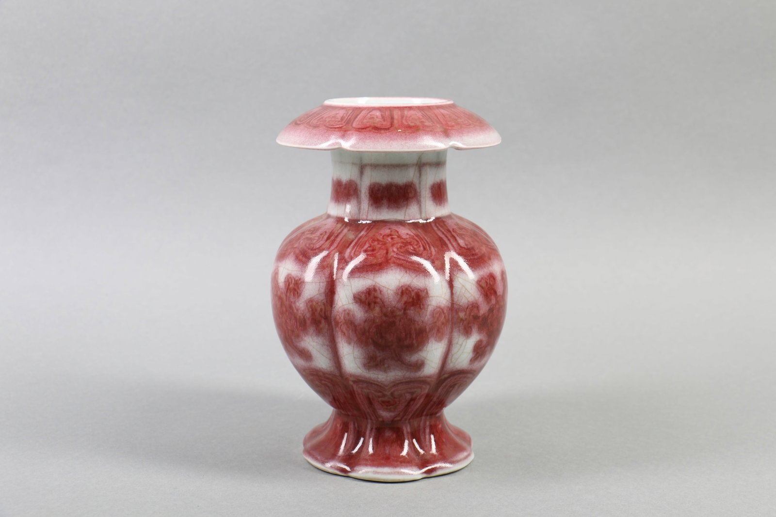 A Chinese Iron-Red Glazed Porcelain Vase: Ht. 19.5cm