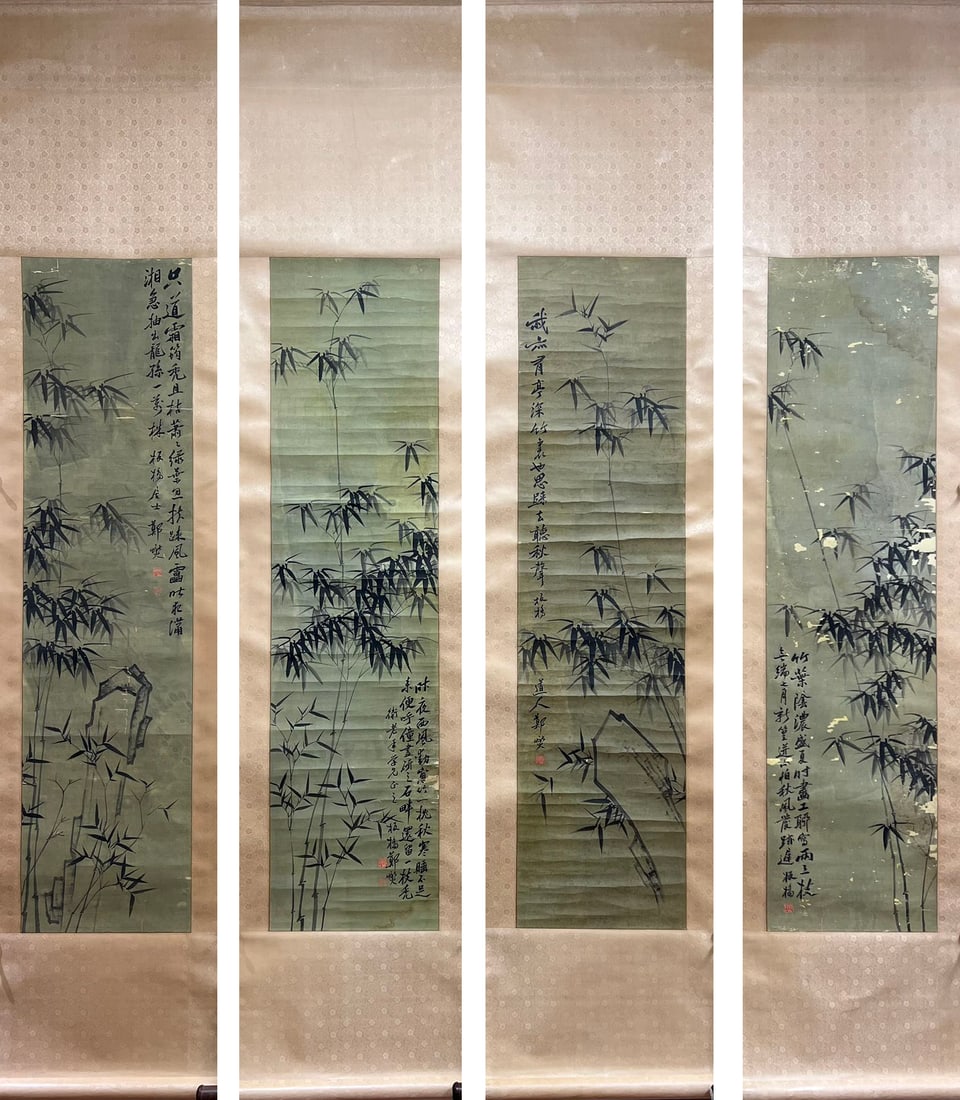 A Set of Four Chinese Scroll Painting: Wd. 33cm, Ht. 135cm, 4 Pcs
