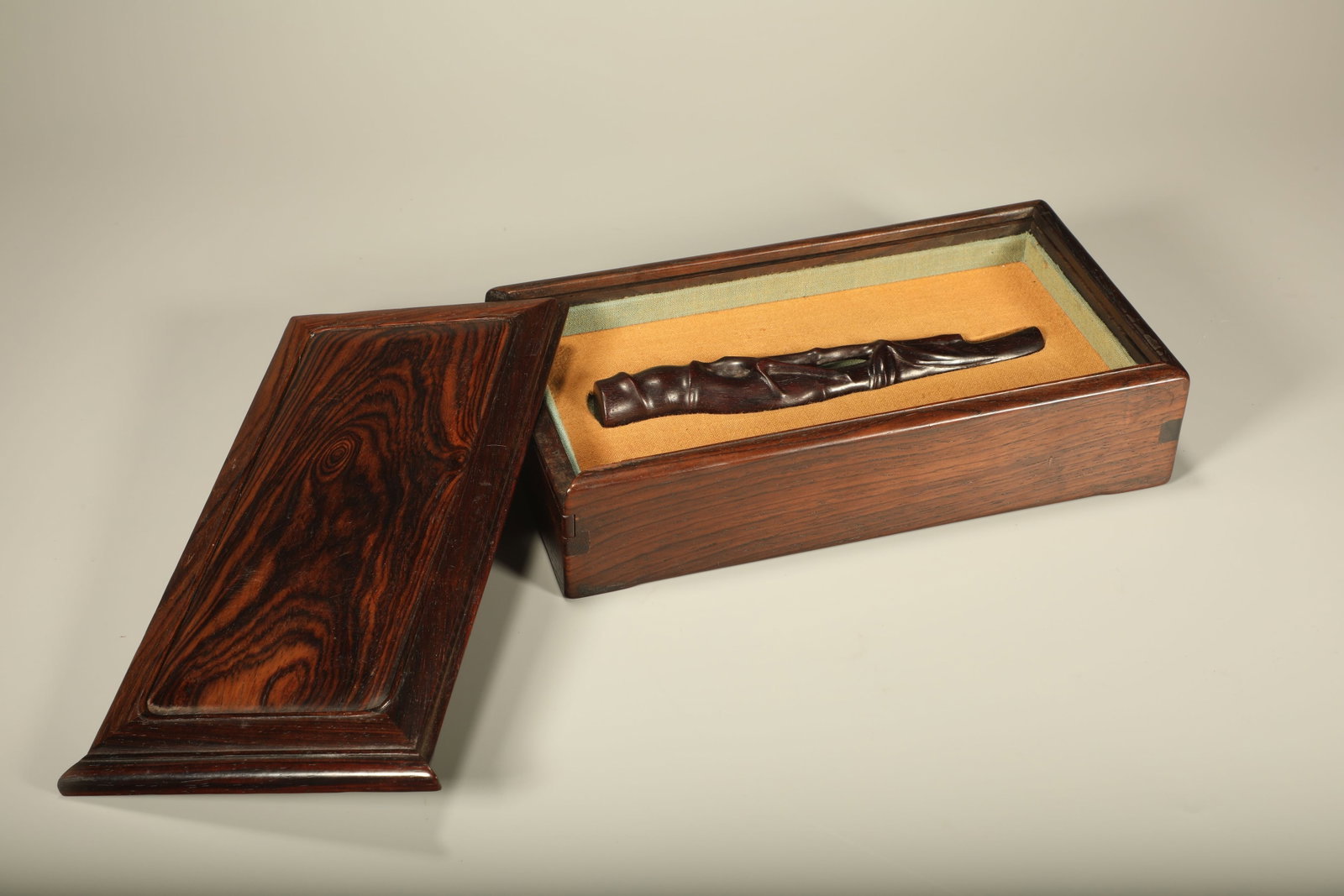 A Chinese Carved Hardwood Brush Rest with Case (1 of 6)