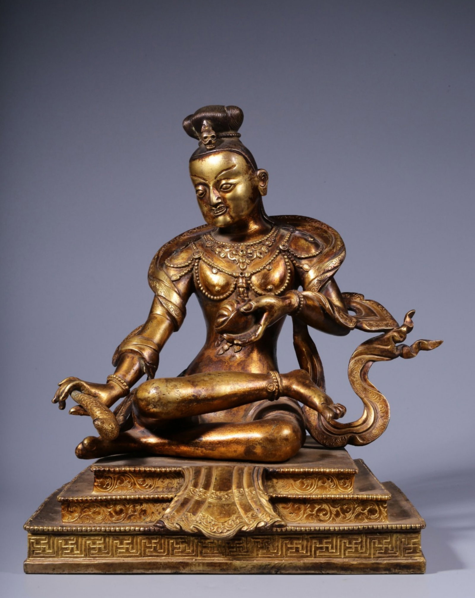 A Chinese Gilt Bronze Figure of Buddha: Ht. 26.5cm, Lg. 22.5cm, Wd. 19.5cm, Wt. 6443g