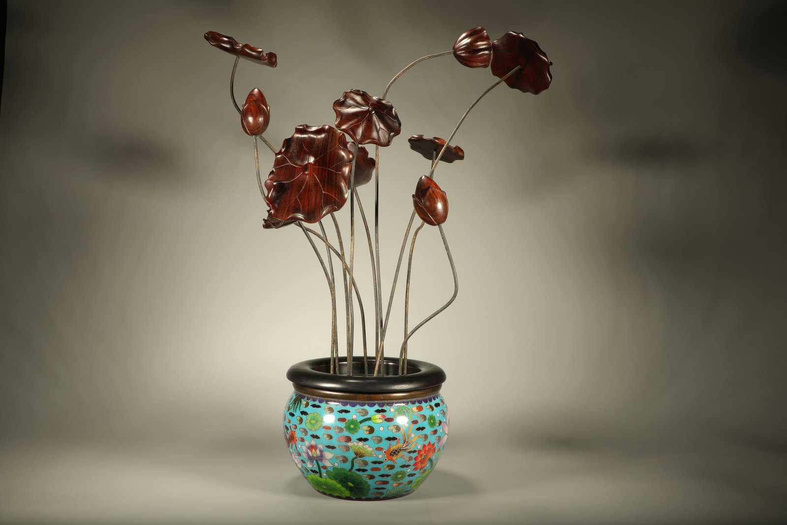 A Chinese Cloisonné Planter Decoration: Ht. 60cm, Diam. 20cm