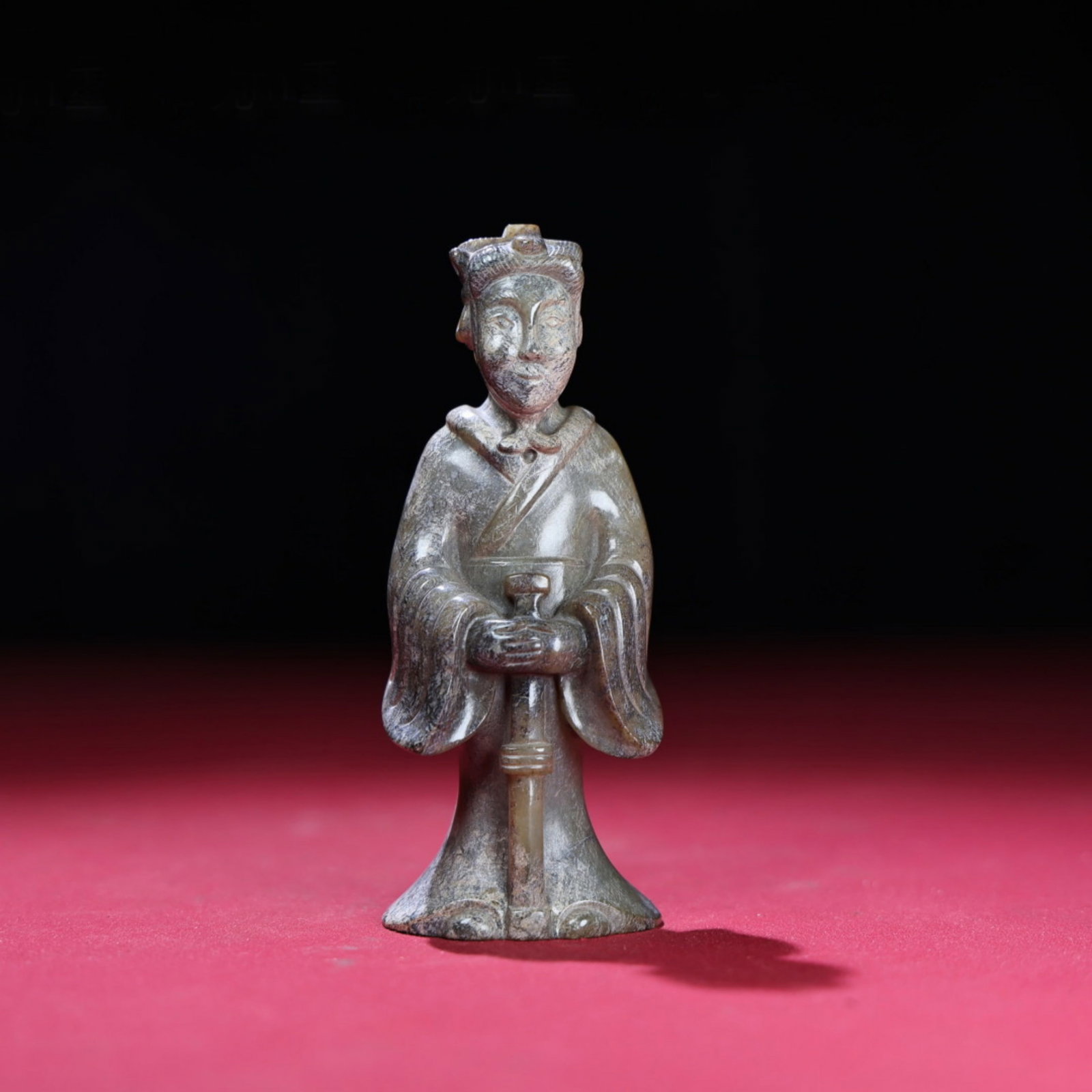 A Chinese Carved Jade Figure of Officer: Ht. 10.5cm, Wd. 4.2cm, Th. 3.4cm, Wt. 148g