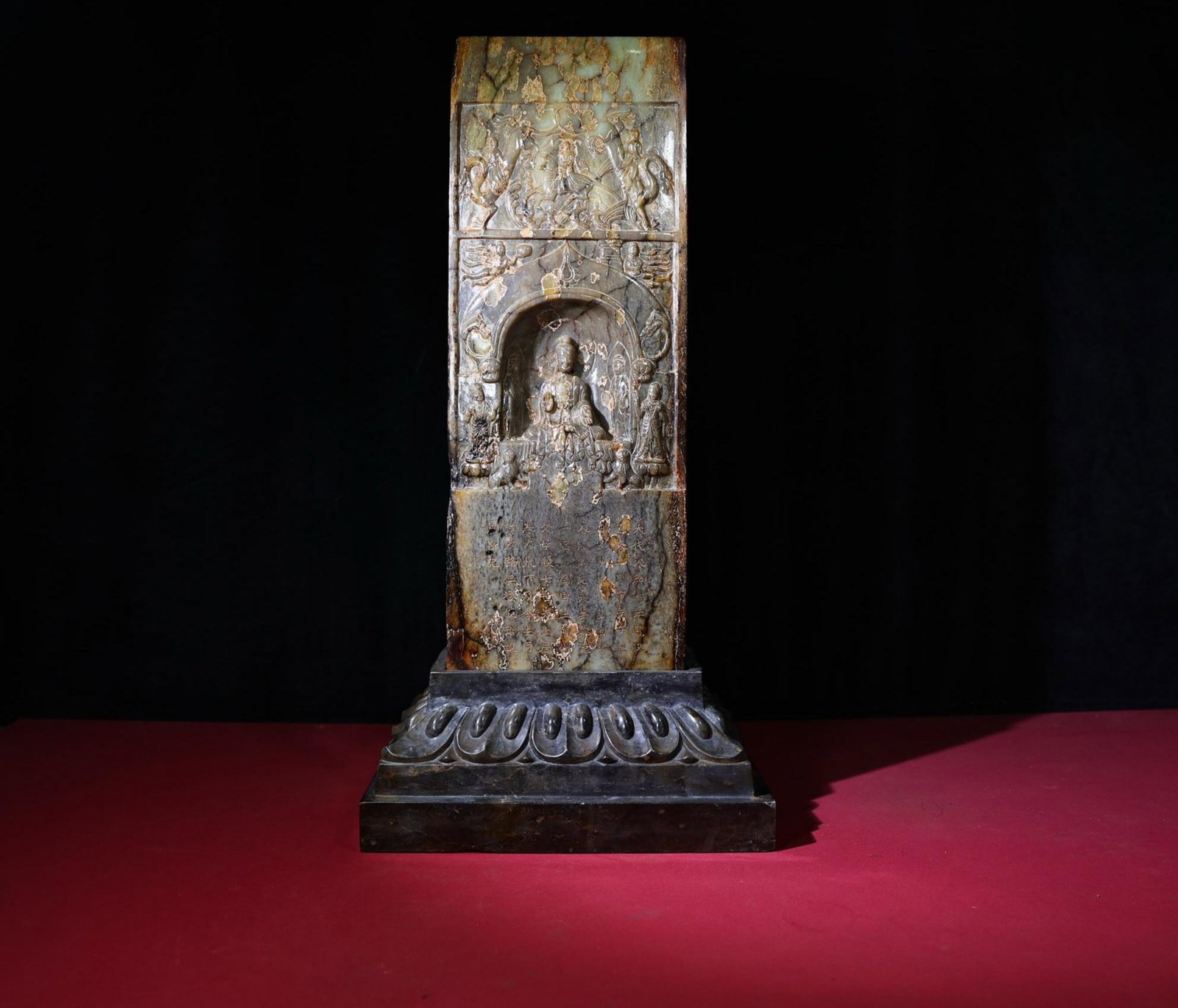 A Chinese Carved Jade Figure of Buddha Monument: Ht. 49.6cm, Th. 17.6cm, Th. 8.3cm, Wt. 3370g