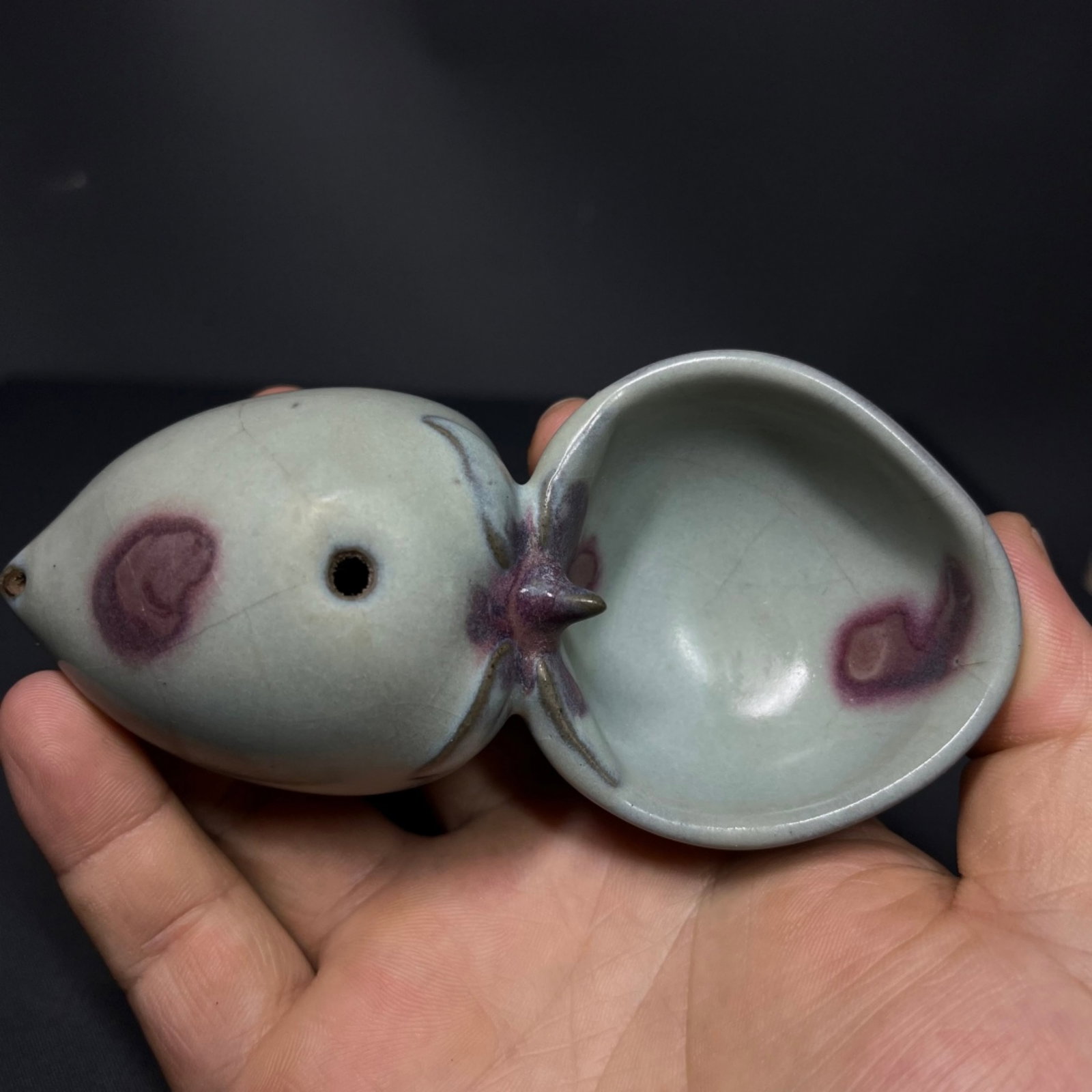 A Chinese Jun-Type Glazed Porcelain Water Drop: Wd. 13cm