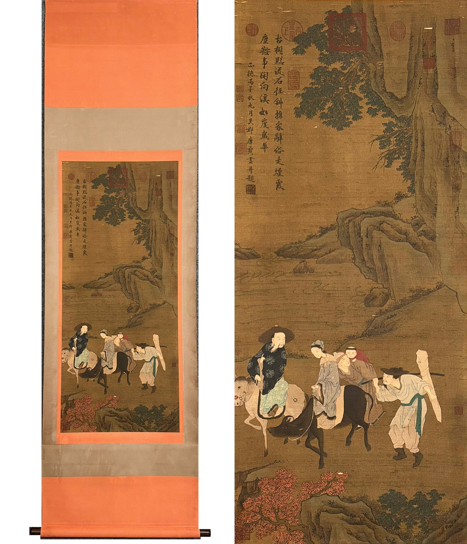 A Chinese Scroll Painting on Silk: Wd. 50cm, Ht. 118cm