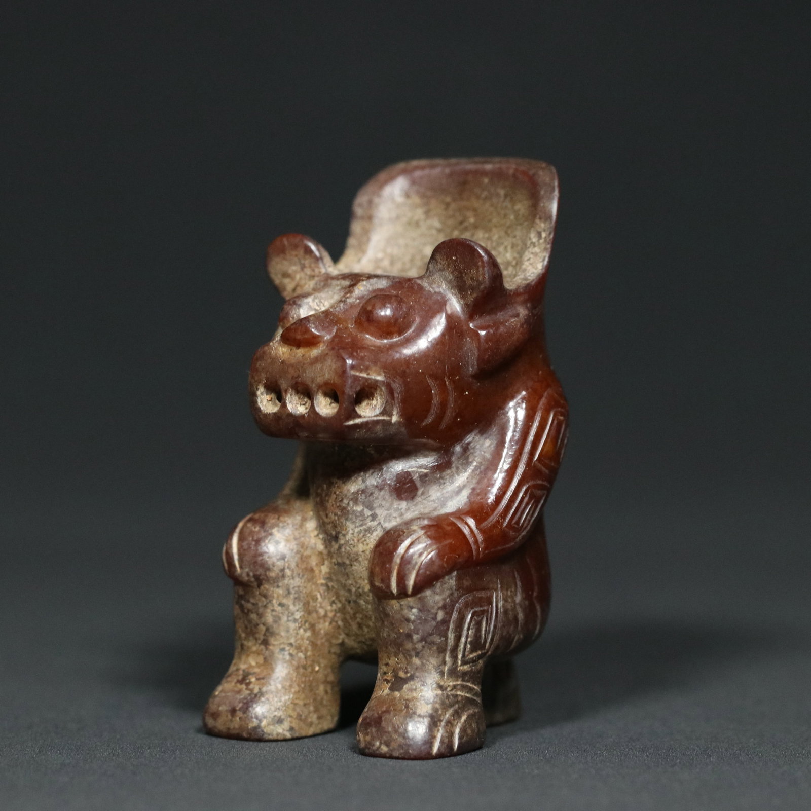A Chinese Carved Jade Bear Cup: Ht. 7cm, Wd. 3.7cm, Th. 3.7cm, Wt. 116.6g