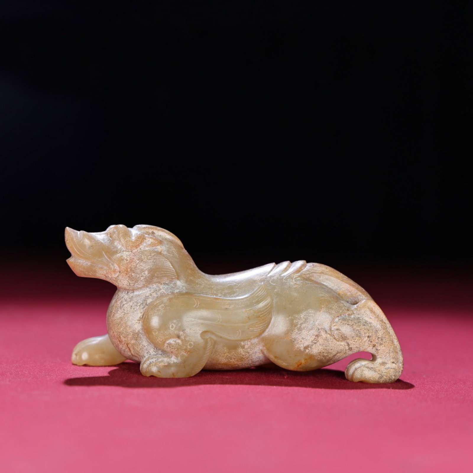 A Chinese Carved Jade Platypus Statuette: Lg. 10.8cm, Wd. 3.5cm, Th. 4.7cm, Wt. 193g