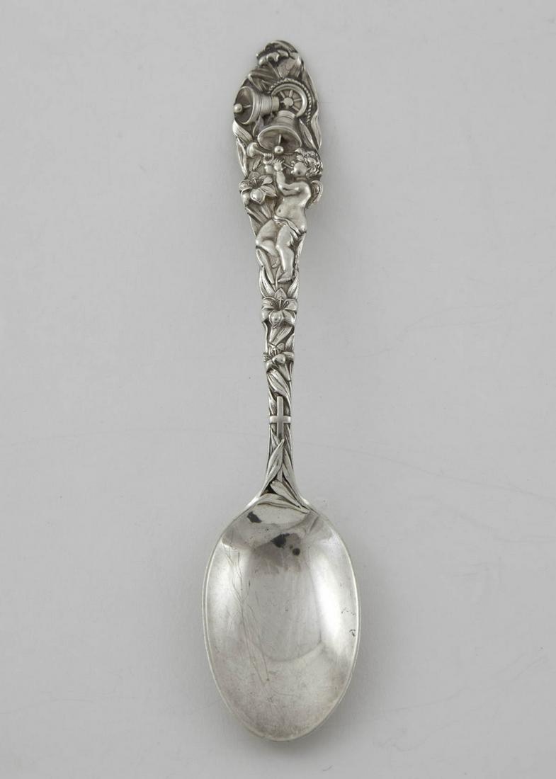 Mechanics Sterling Co. Bell & Ringer Teaspoon 1897: Sterling Mechanics Co. 1897 Bell & Ringer teaspoon, no mono. Attelboro Mass. 6"L 1toz.