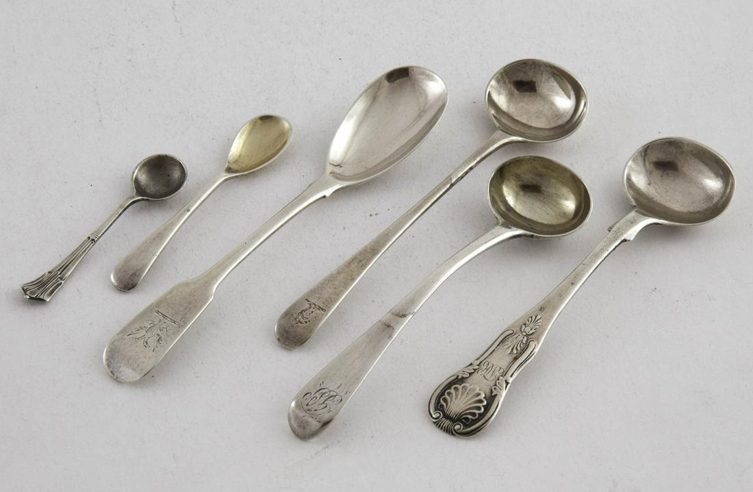 Various Makers Six Assorted Sterling Silver Salt Spoons (1 of 2)