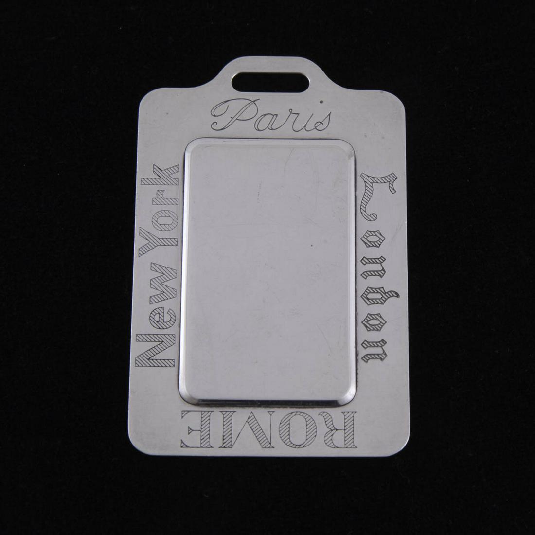 Kirk & Son Sterling Silver Luggage Tag "Paris, London,: Kirk & Son Sterling Silver Luggage Tag "Paris, London, Rome, New York" no mono 2-1/2"L x 1-1/2"W