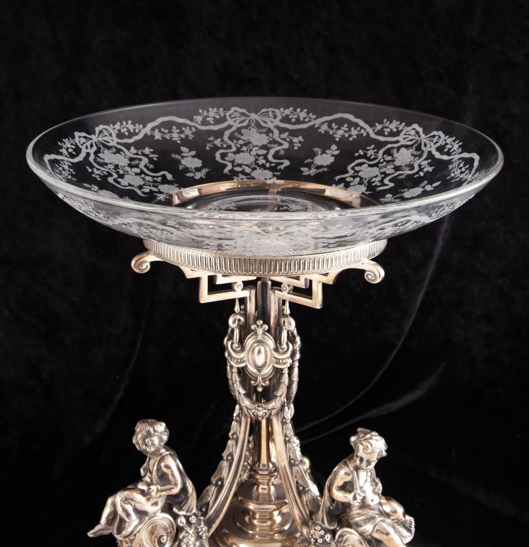 English James Dixon & Sons Plated Epergne Piece with Etched Crystal Bowl (1 of 7)
