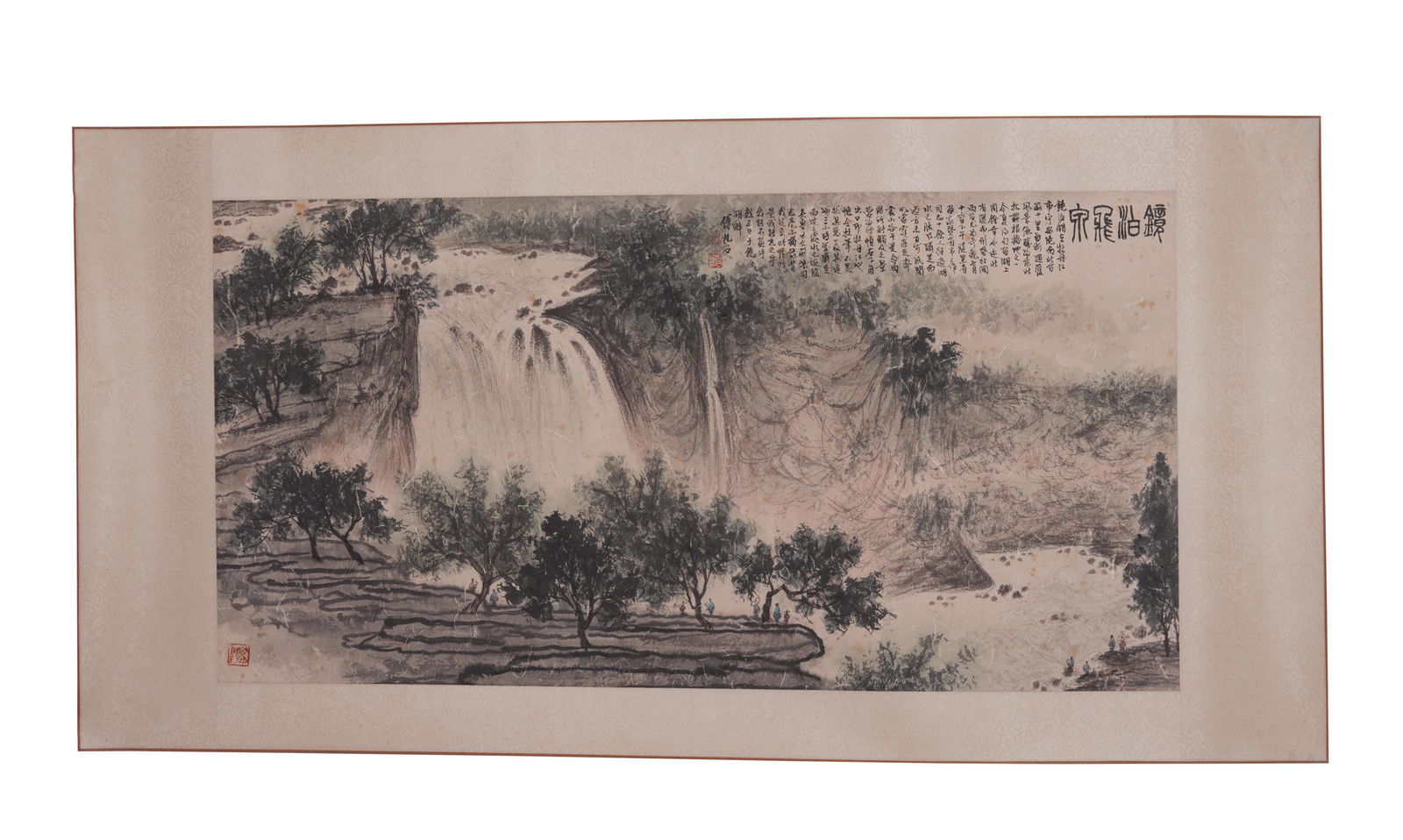 A CHINESE PAINTING DEPICTING FIGURES AND WATERFALL (1 of 7)