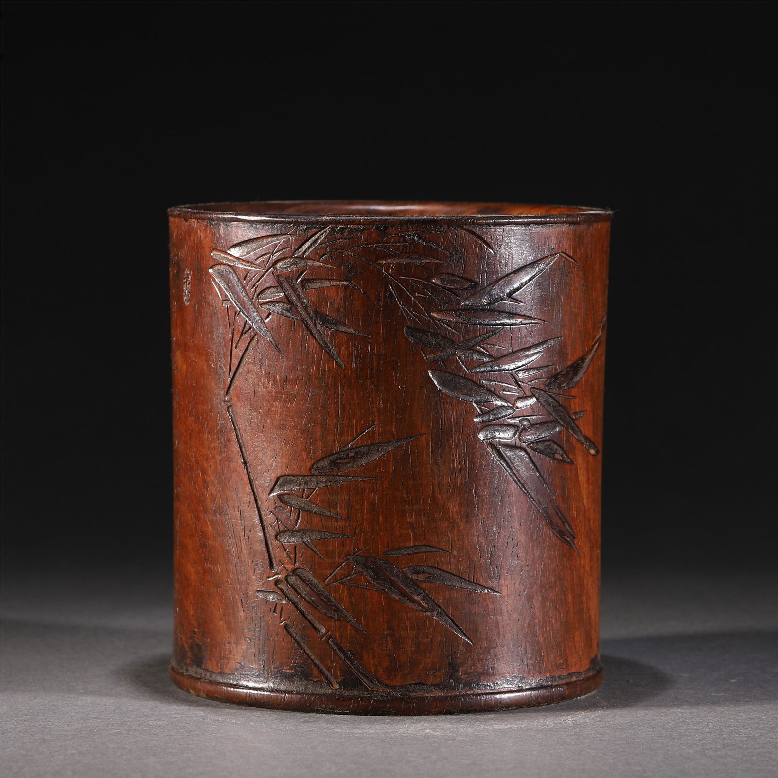 A CHINESE HARDWOOD CARVED BAMBOO BRUSH POT (1 of 9)
