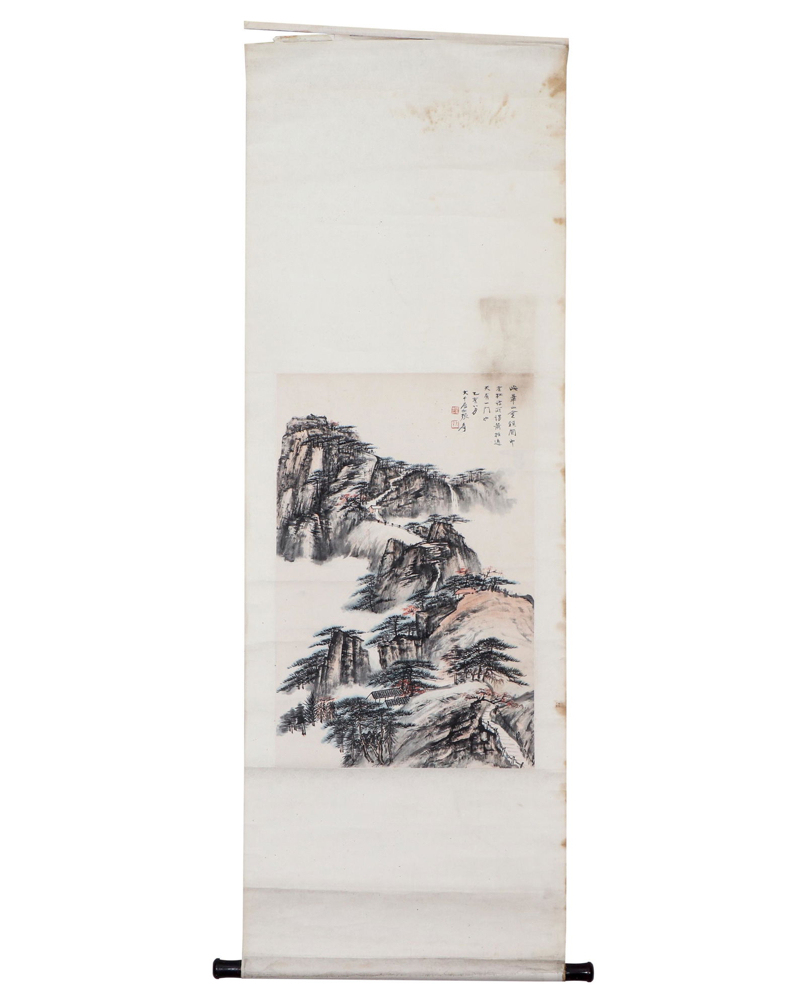 A CHINESE PAINTING OF MOUNTAINS LANDSCAPE: Image only size 68 cm by 44 cm.