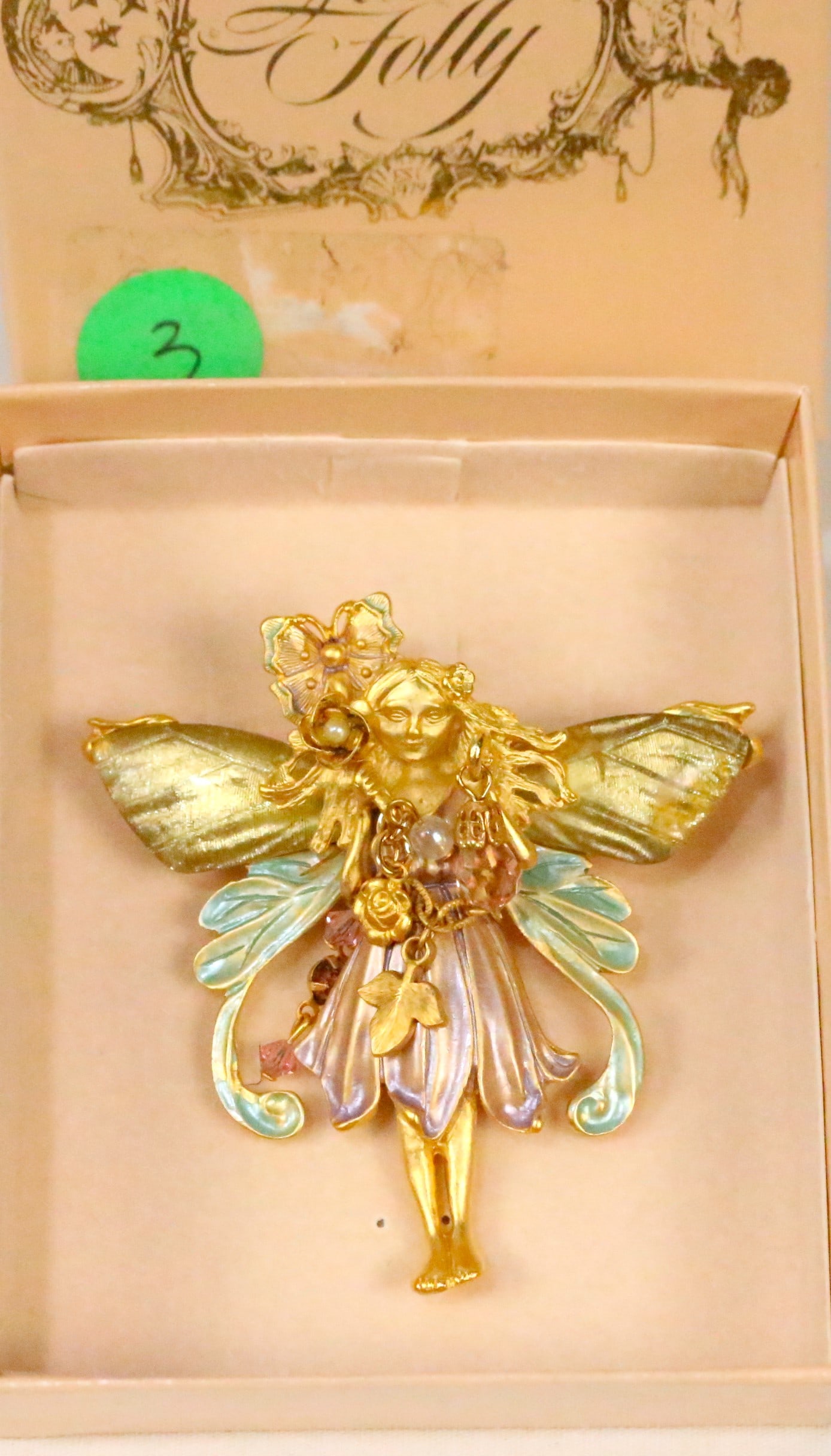 NEW Kirks Folly Gold tone Large Angel Fairy Pin Brooch Enamel, Crystal glass pearls Butterfly (1 of 5)