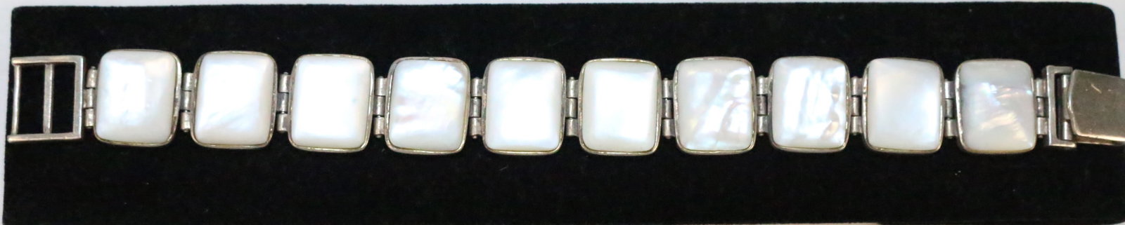 Sterling Silver Thailand Mother of Pearl large panel bracelet. (1 of 5)