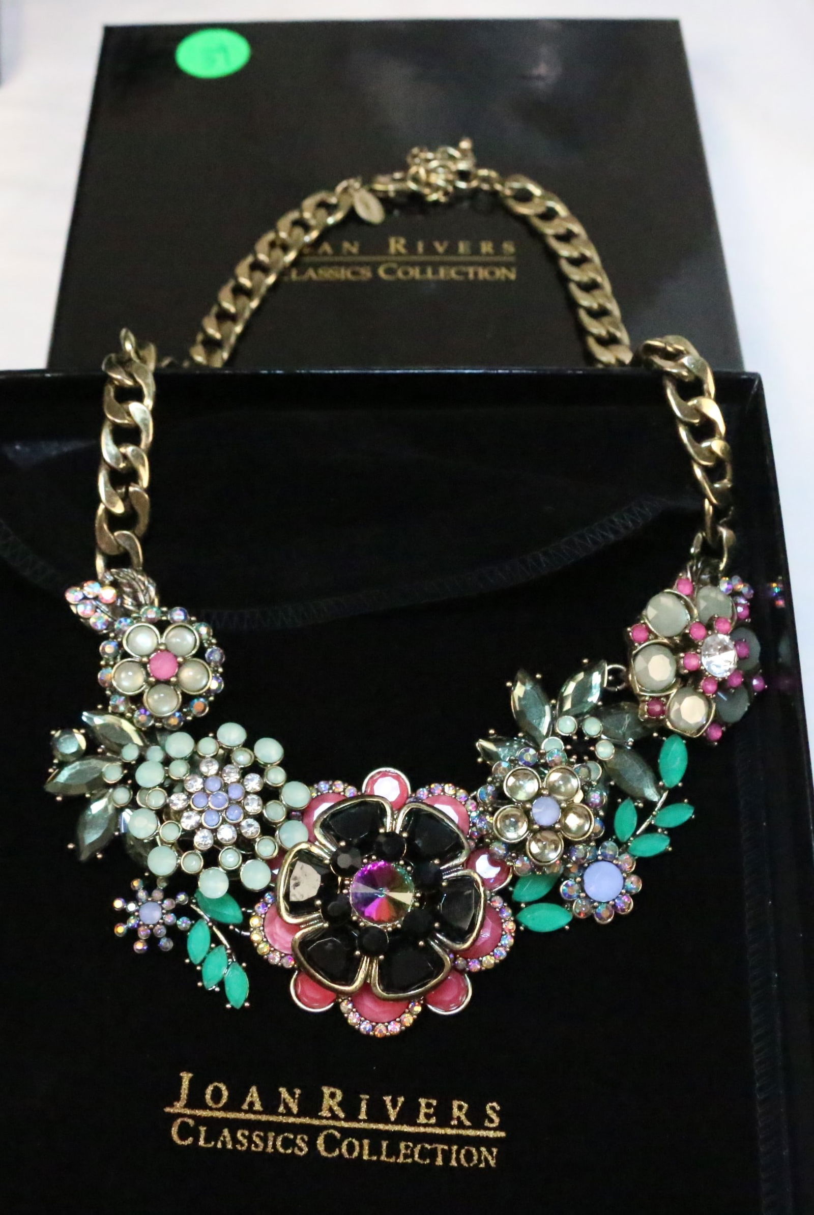 NEW Joan Rivers Classic Collection Flower Statement necklace gold tone brass color chain (1 of 4)
