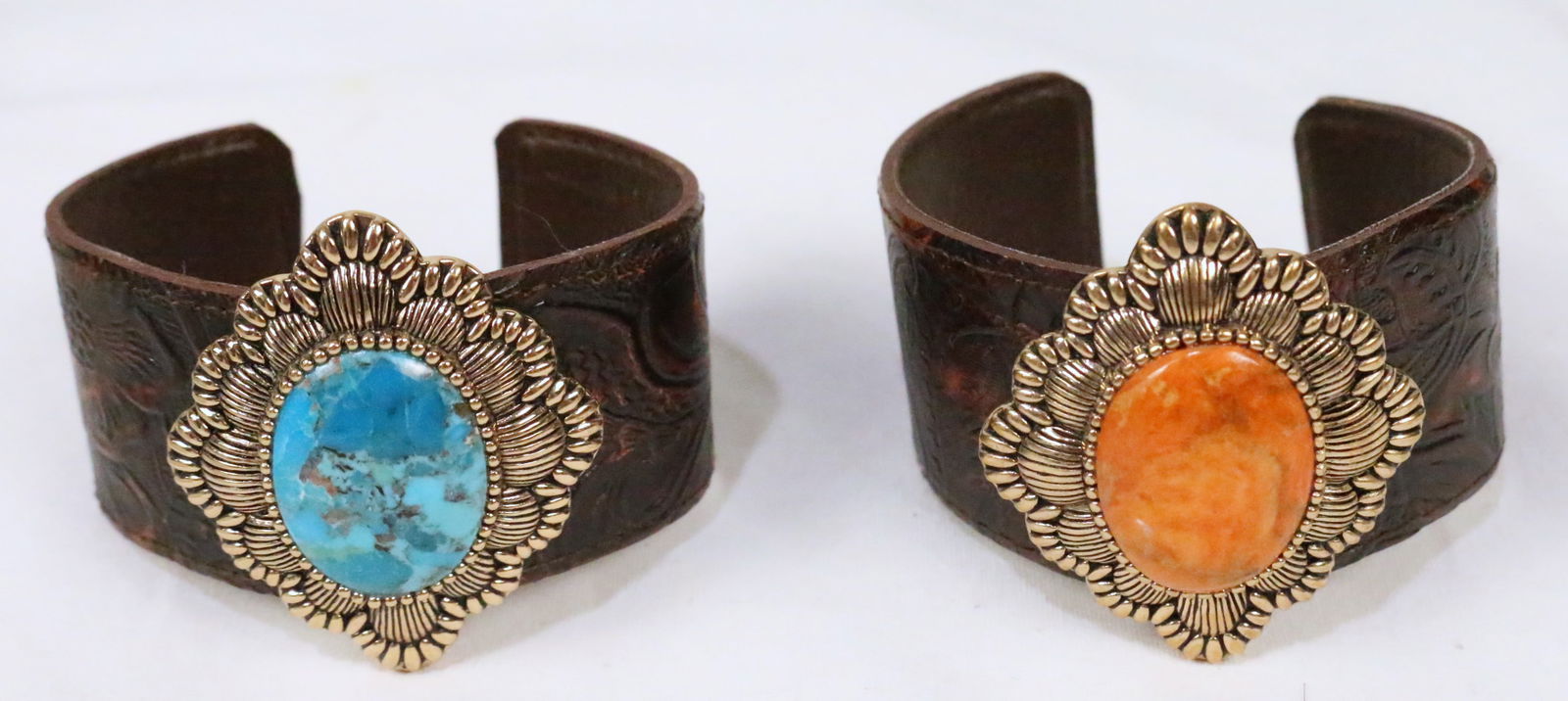 Lot of 2 NEW Barse Leather Turquoise Spiny Oyster Brass Tone Cuff bracelets (1 of 9)