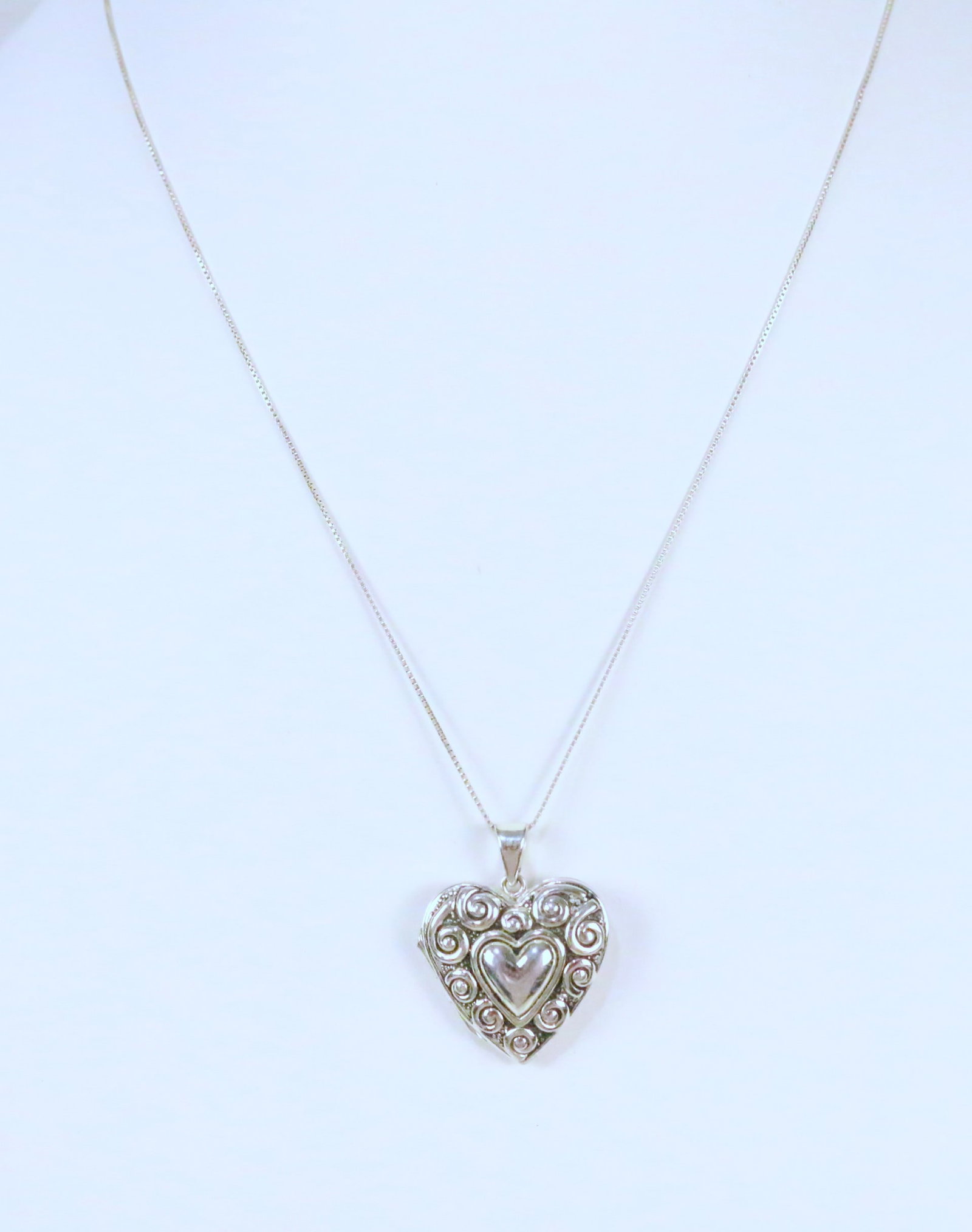 Sterling Silver Heart Locket Pendant Necklace Embossed with quotes (1 of 6)