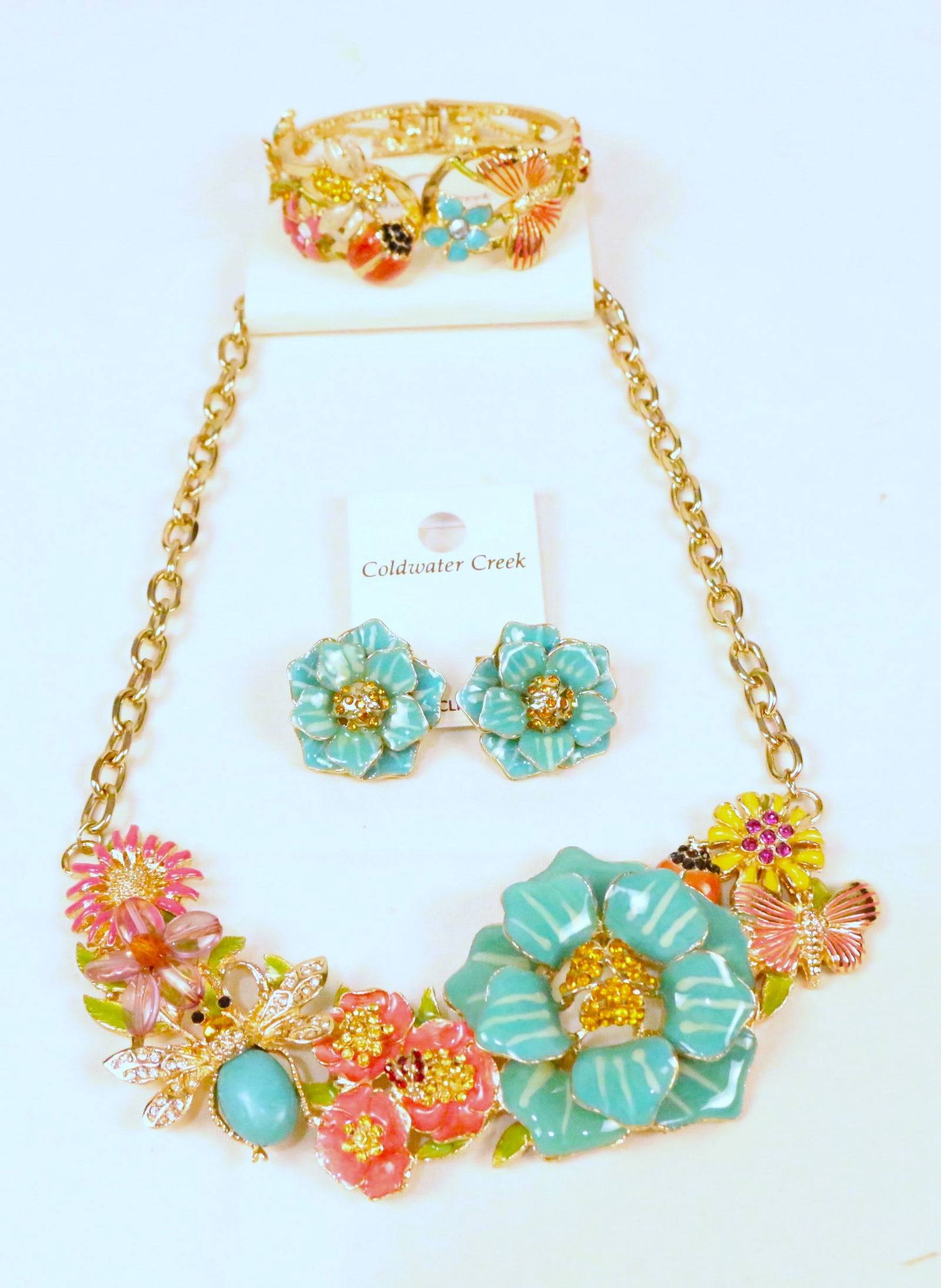 Brand New Coldwater Creek  Floral Butterfly Insect Statement necklace, bracelet, earring set (1 of 12)