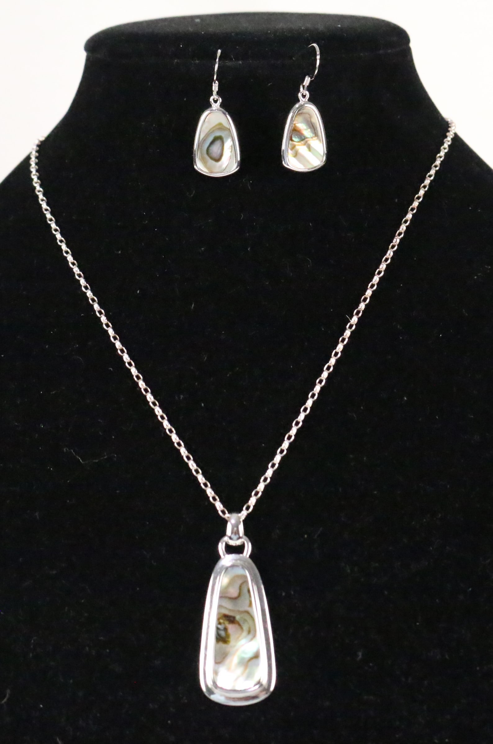NEW Sterling Silver Abalone Pendant Necklace & Earrings set (1 of 6)