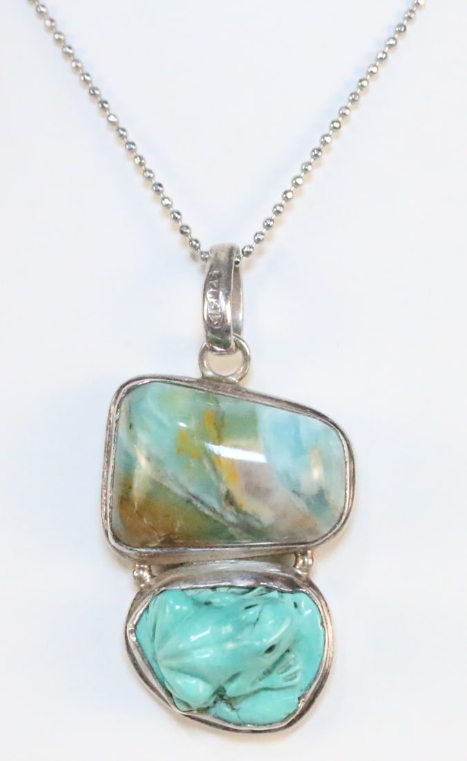 Sterling Silver AKR Amy Khan Russell Style Turquoise Frog Pendant Necklace (1 of 8)