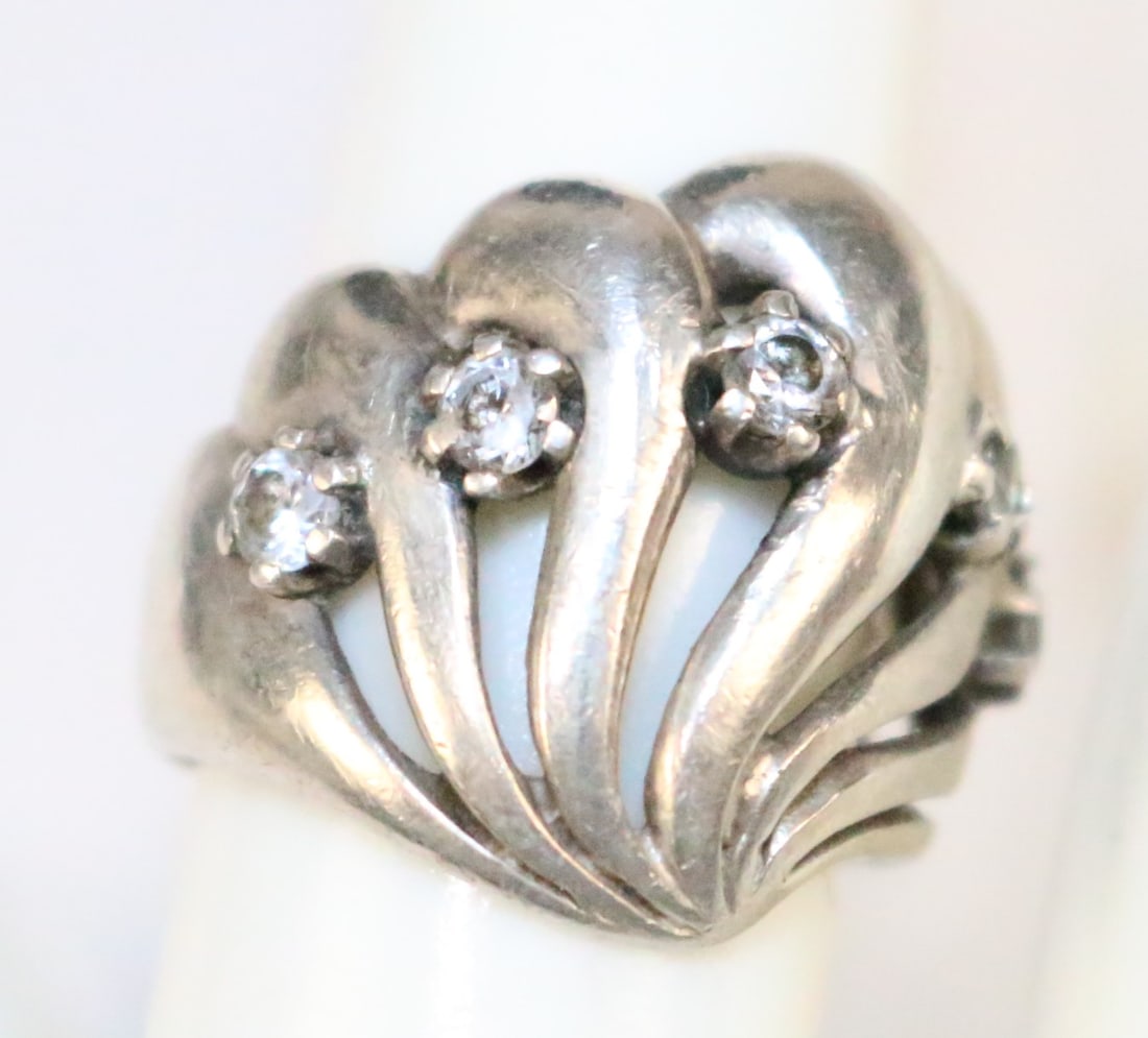 Vintage KABANA Sterling silver Shell CZ style ring size. 7.5 (1 of 6)