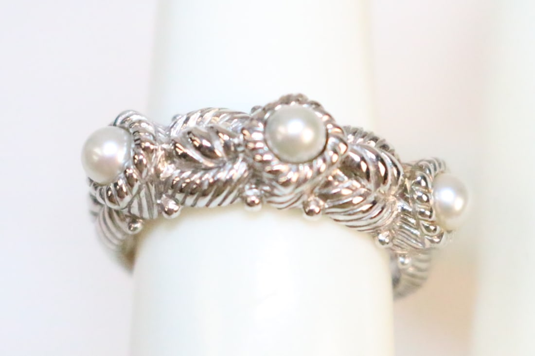 Judith Ripka Sterling Silver Rope Twist Pearl Ring (1 of 7)