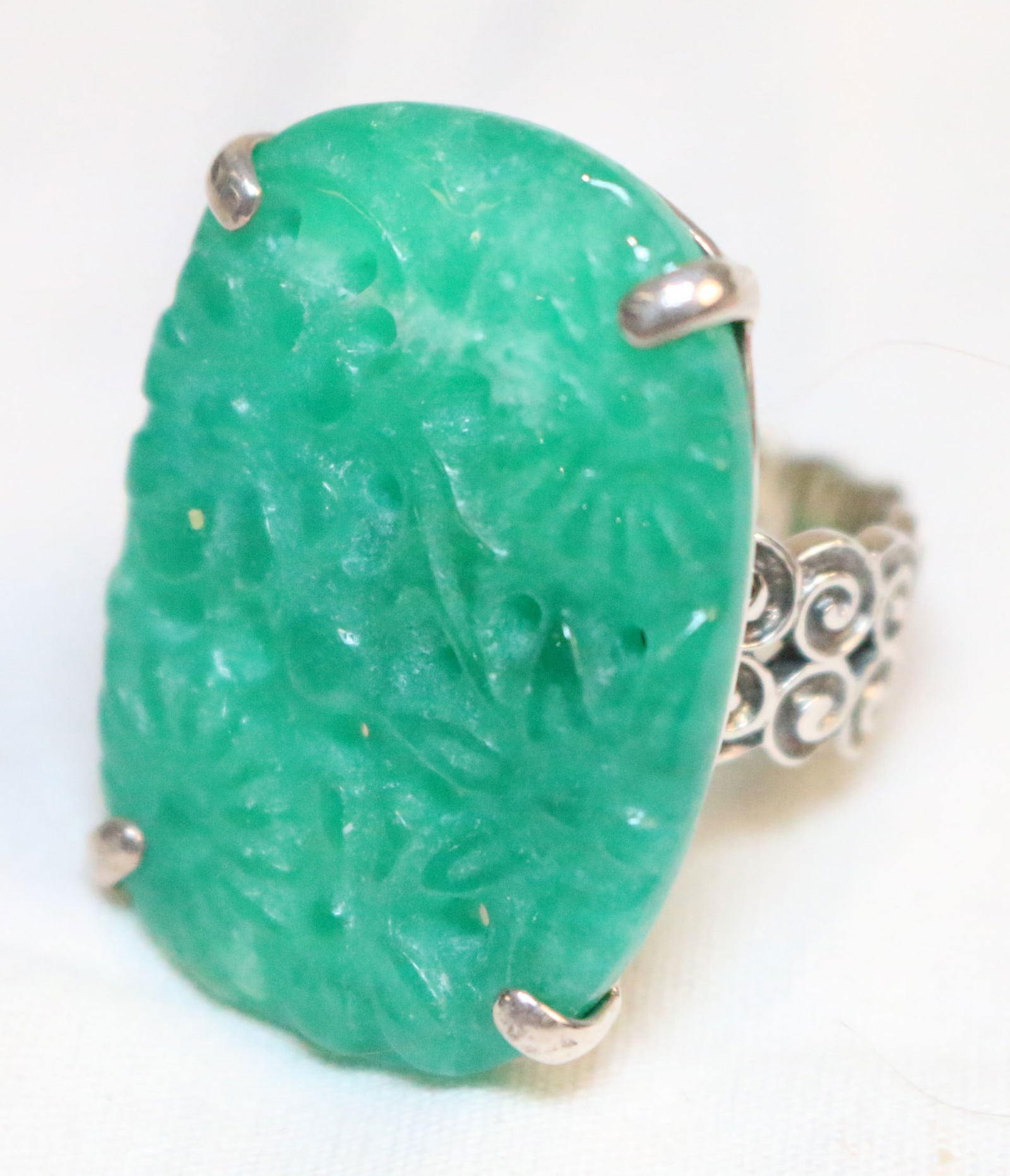 Amy Kahn Russel Sterling Silver Large Carved Jade Statement Ring (1 of 8)