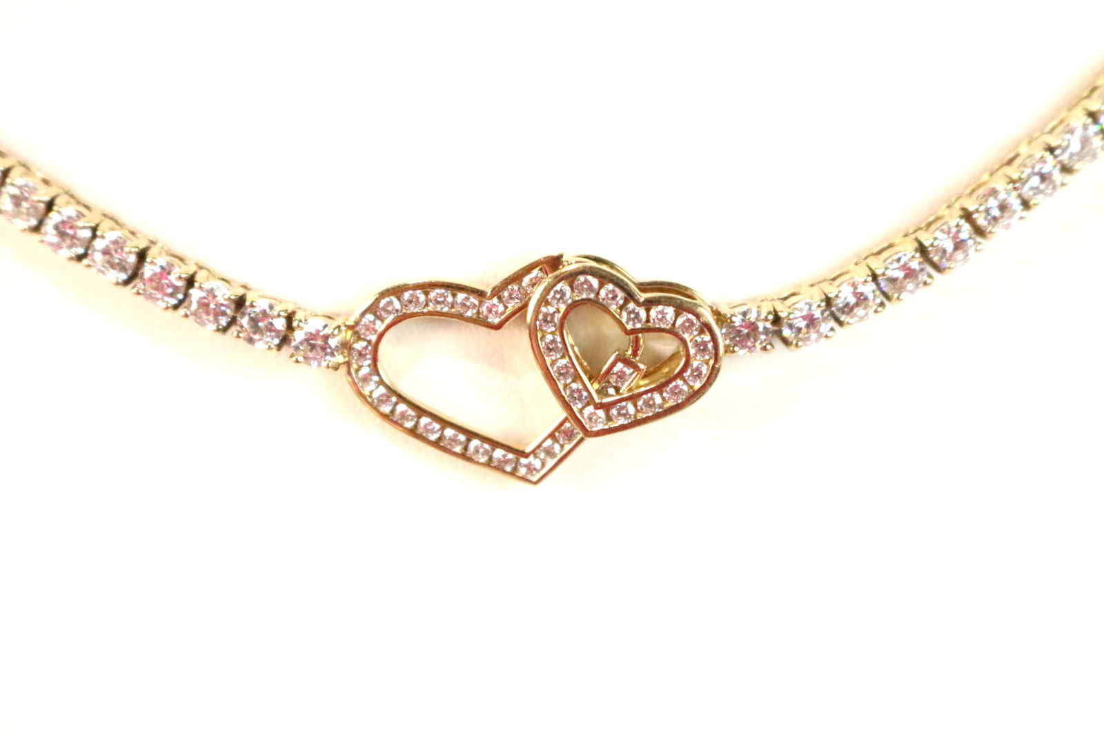 Sterling silver Gold clad CZ tennis heart necklace bracelet set (1 of 6)
