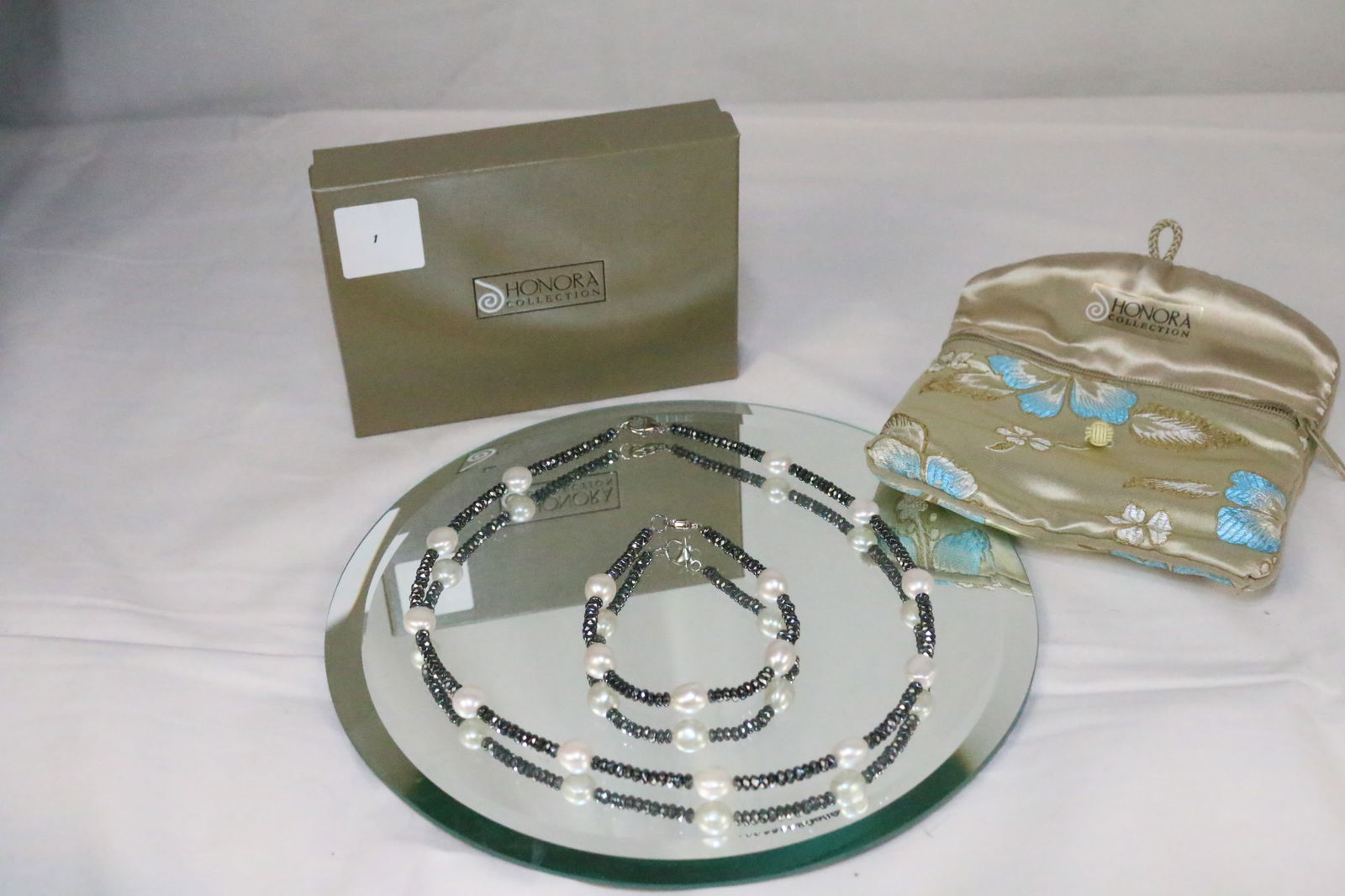 Brand New Honora Sterling Silver Pearl Marcasite Necklace Bracelet Set (1 of 5)