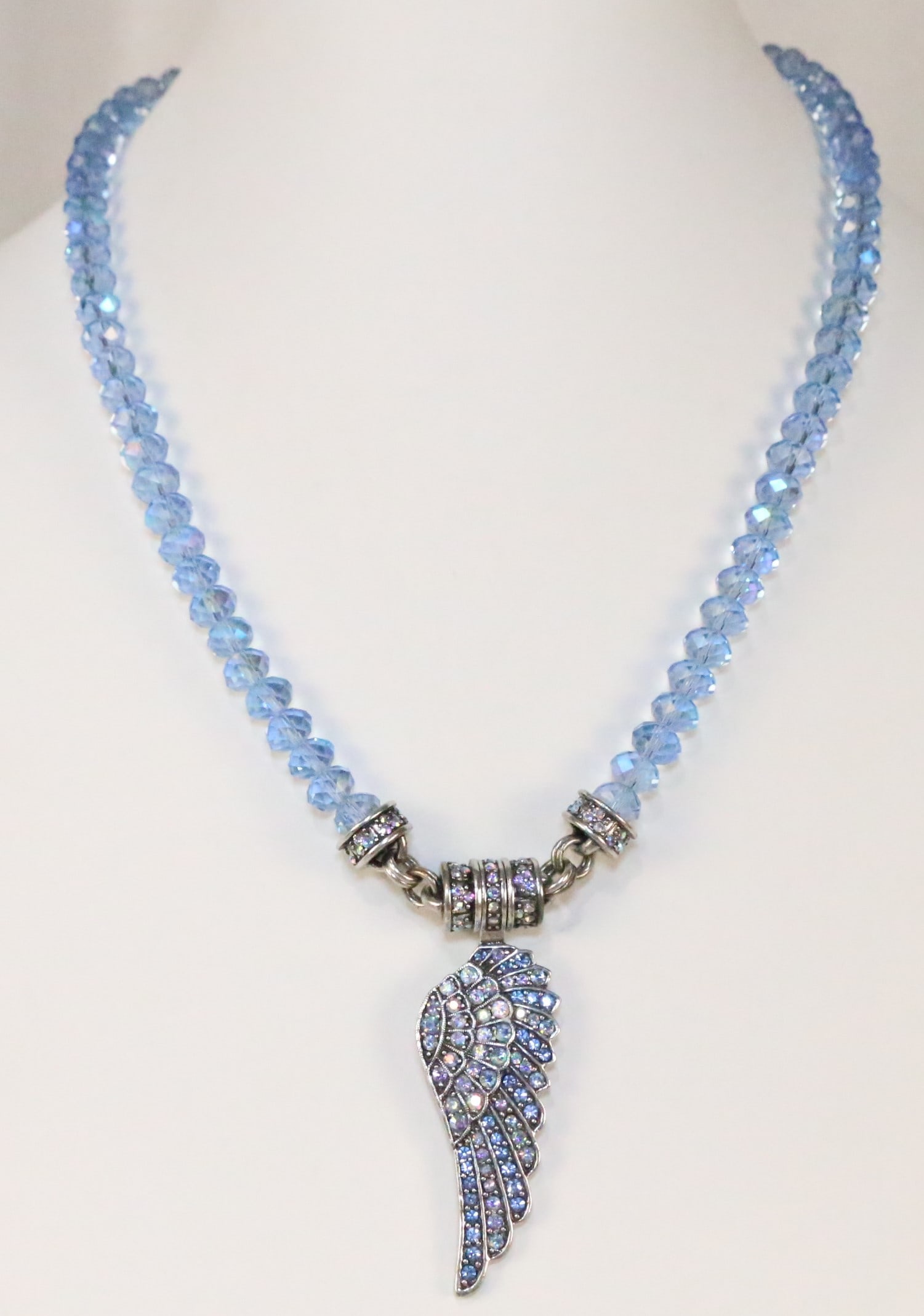 Vintage Kirks Folly Large Fly Home Angel Wing Pendant Blue Crystal Necklace (1 of 8)