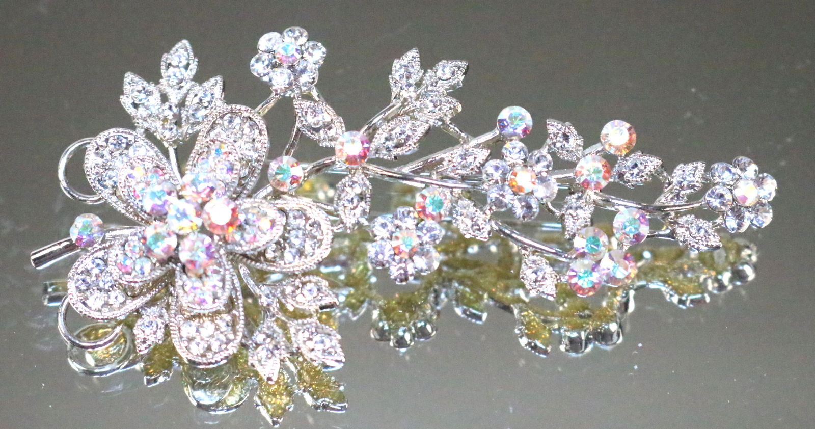 New Kirks Folly Floral Bouquet Large Crystal Brooch Pendant Bridal (1 of 4)
