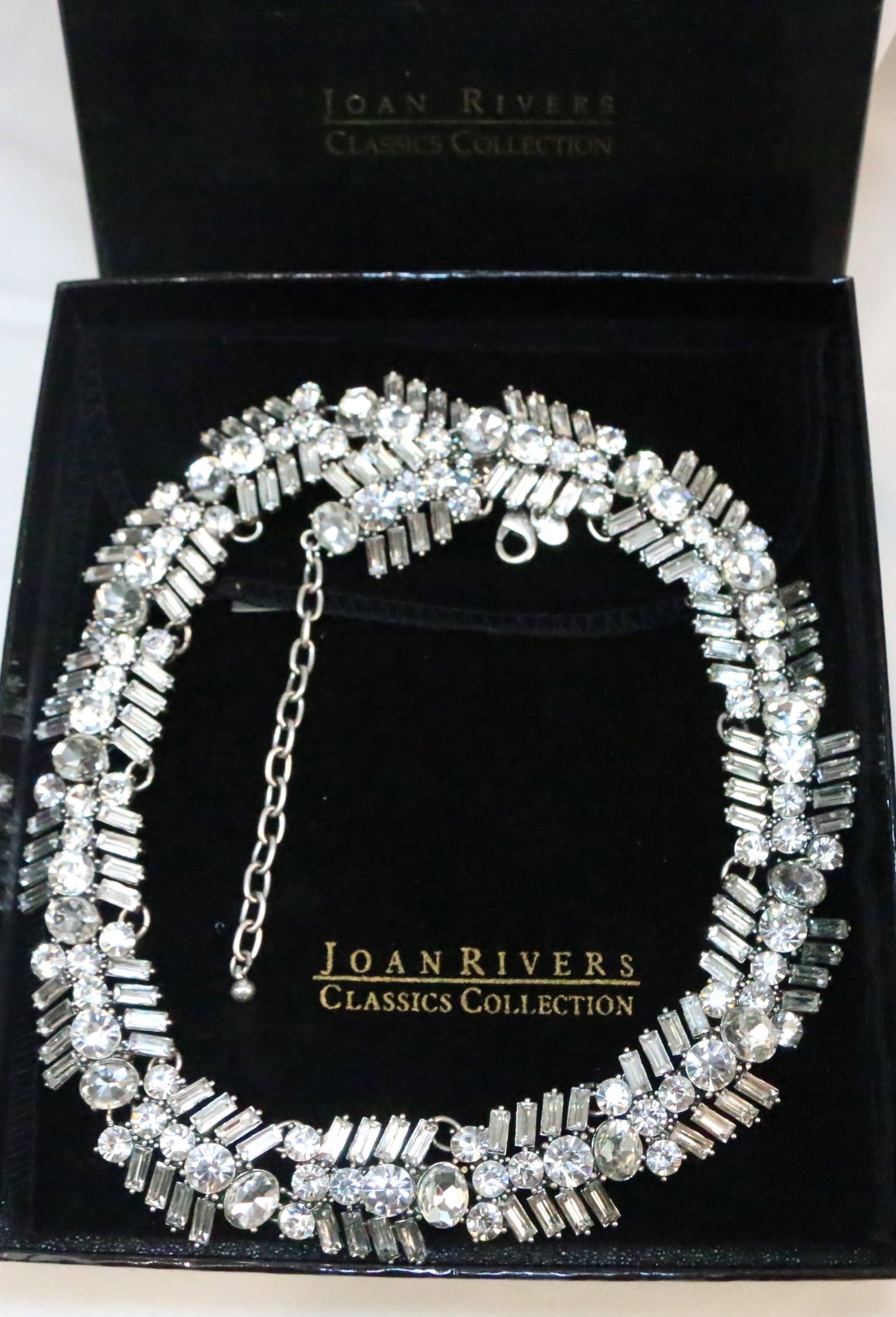 New Joan Rivers Statement Luxury Formal Wedding Necklace In The Box: Stamped: Joan Rivers. In the black velvet bag and Joan rivers box. Brand new. DIMENSIONS: 18"-21"