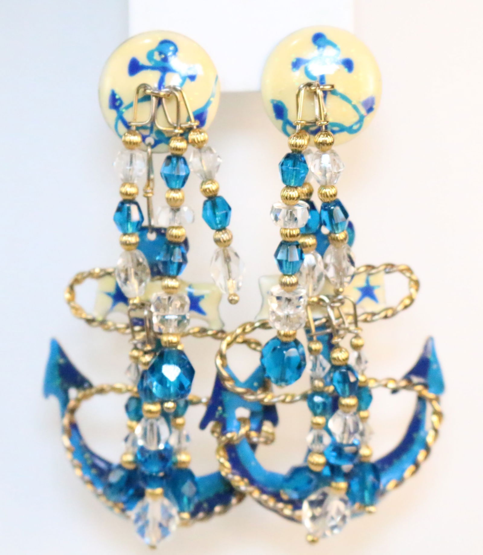 Lunch at the Ritz 24kt GP Enamel Crystal Anchor Nautical Pierced Earrings (1 of 8)