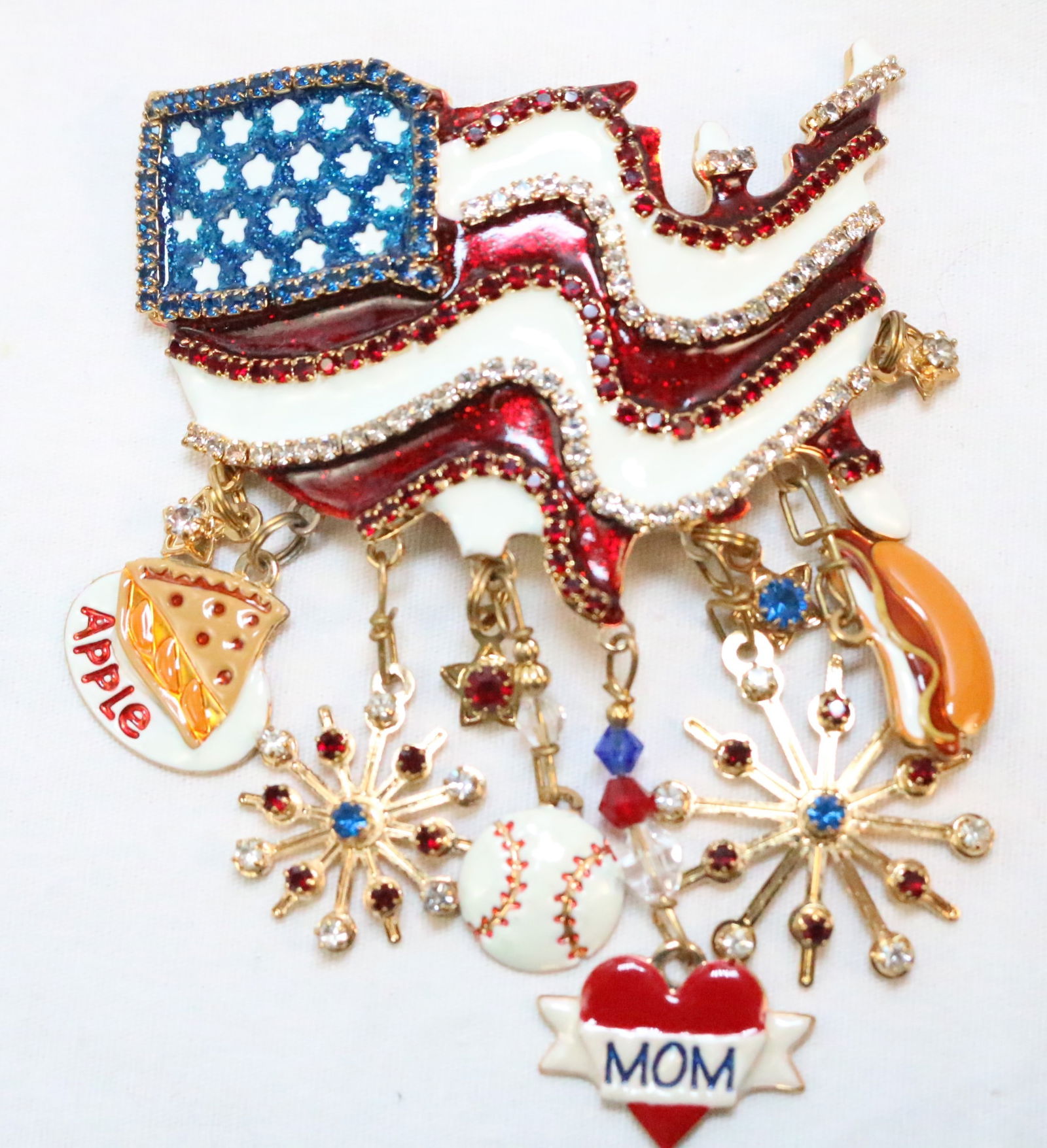 Lunch at the Ritz LATR 2 GO 24kt GP Enamel Crystal  Patriotic Flag Pin Pendant (1 of 6)