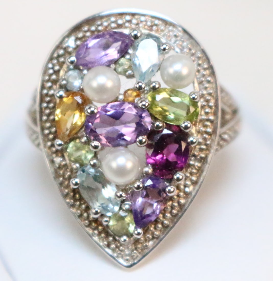 Sterling Silver EA Multi gemstone genuine diamond Ring (1 of 4)