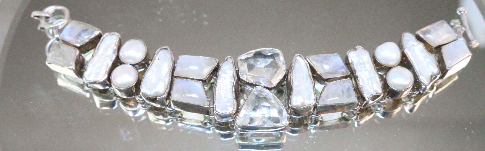 Sterling Silver Huge quartz Moonstone Pearl Bracelet (1 of 3)