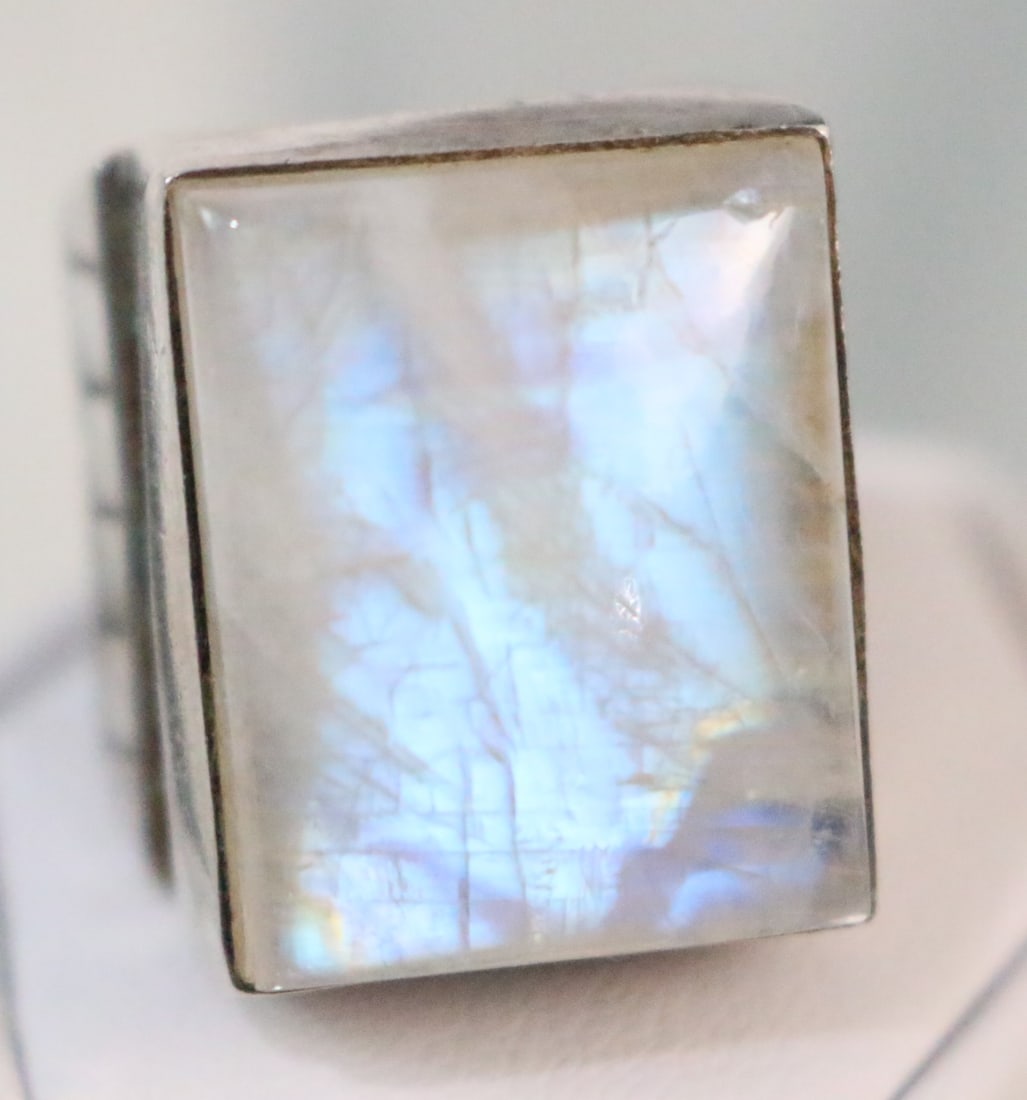Sterling Silver Large Moonstone Statement Modernist Dot Ring (1 of 5)