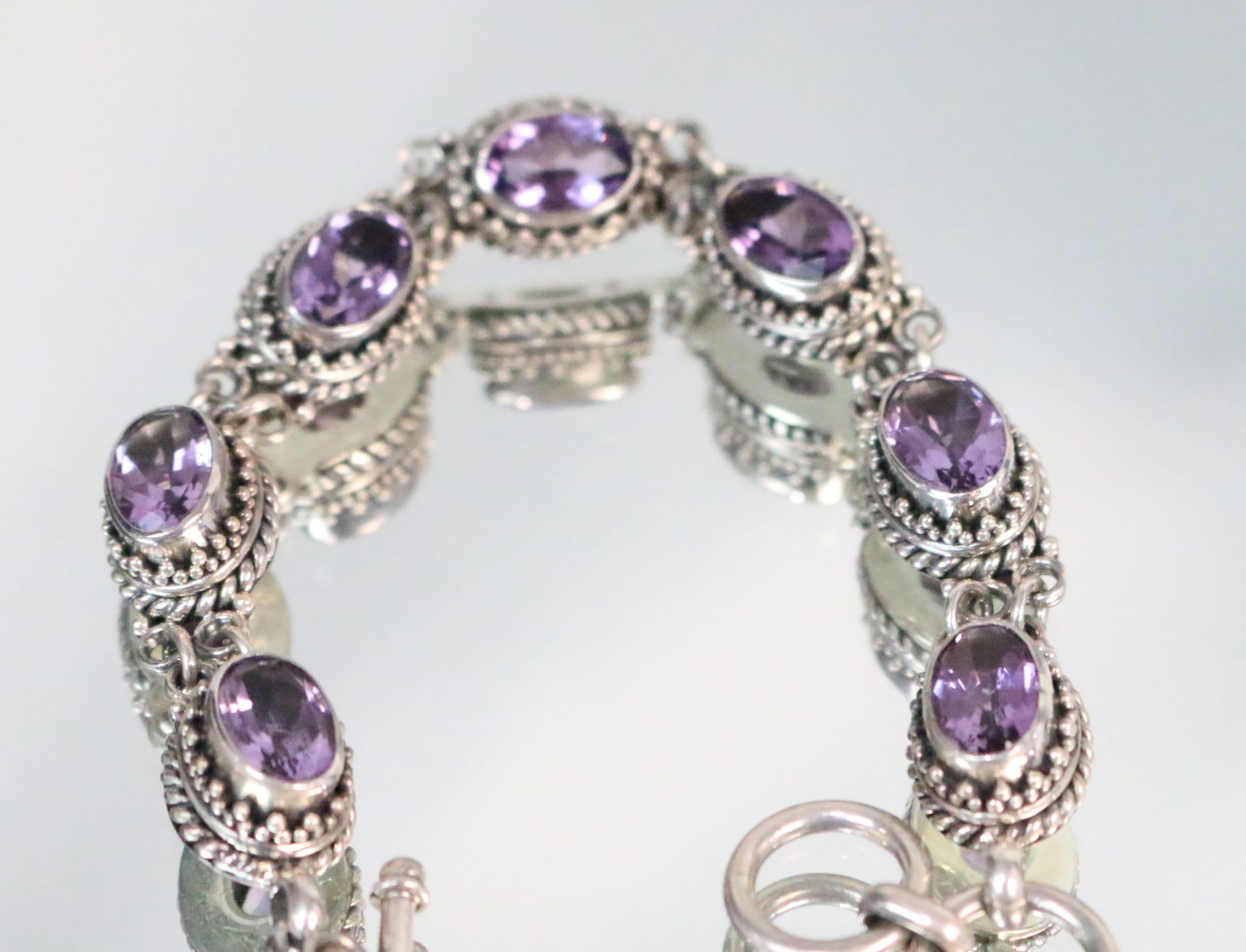 Sterling Silver Suarti Bali High mound faceted 21 carat Amethyst Bracelet. (1 of 3)