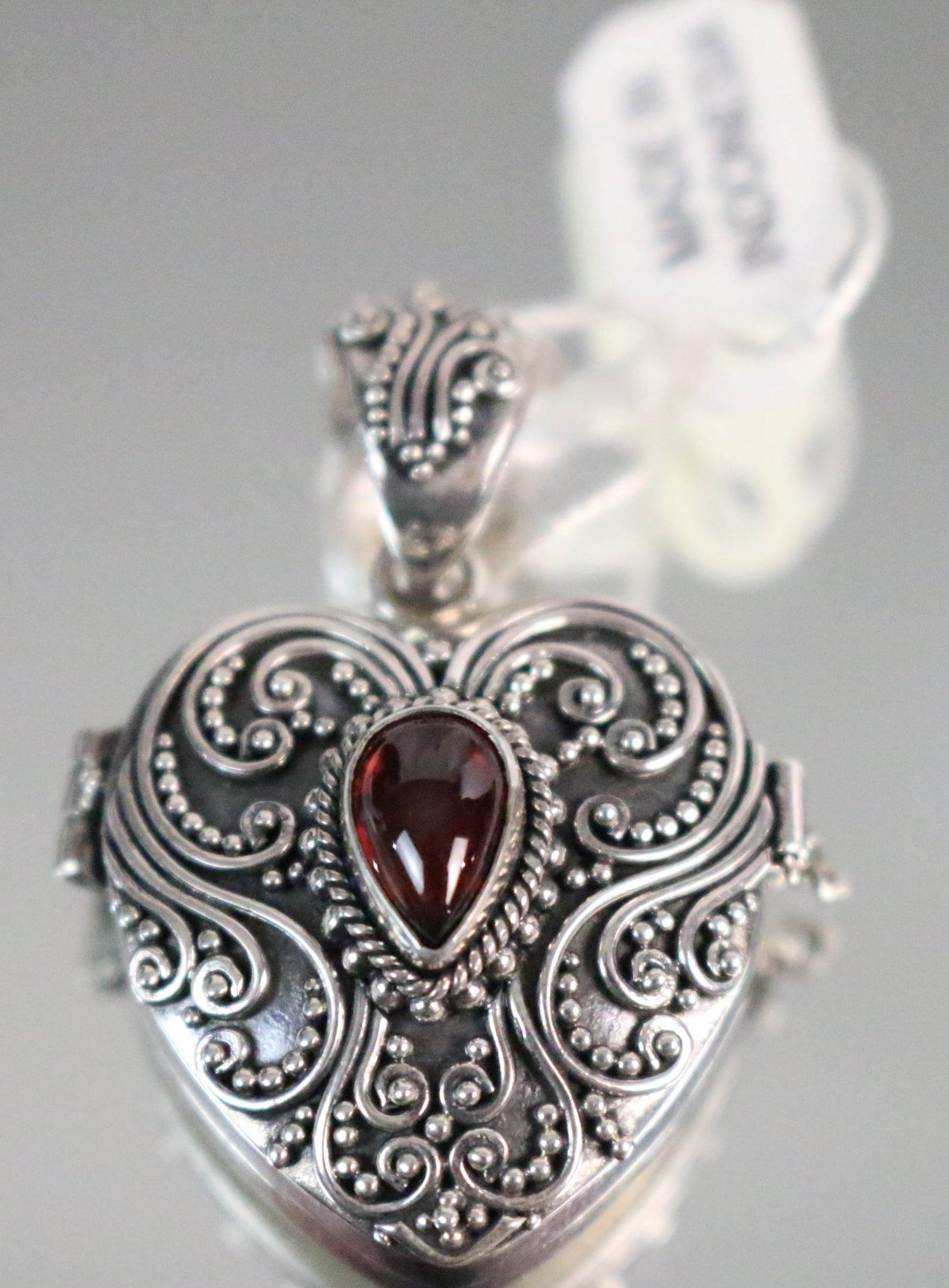 Sterling Silver BA Suarti Bali Large heart garnet Locket Pendant (1 of 6)
