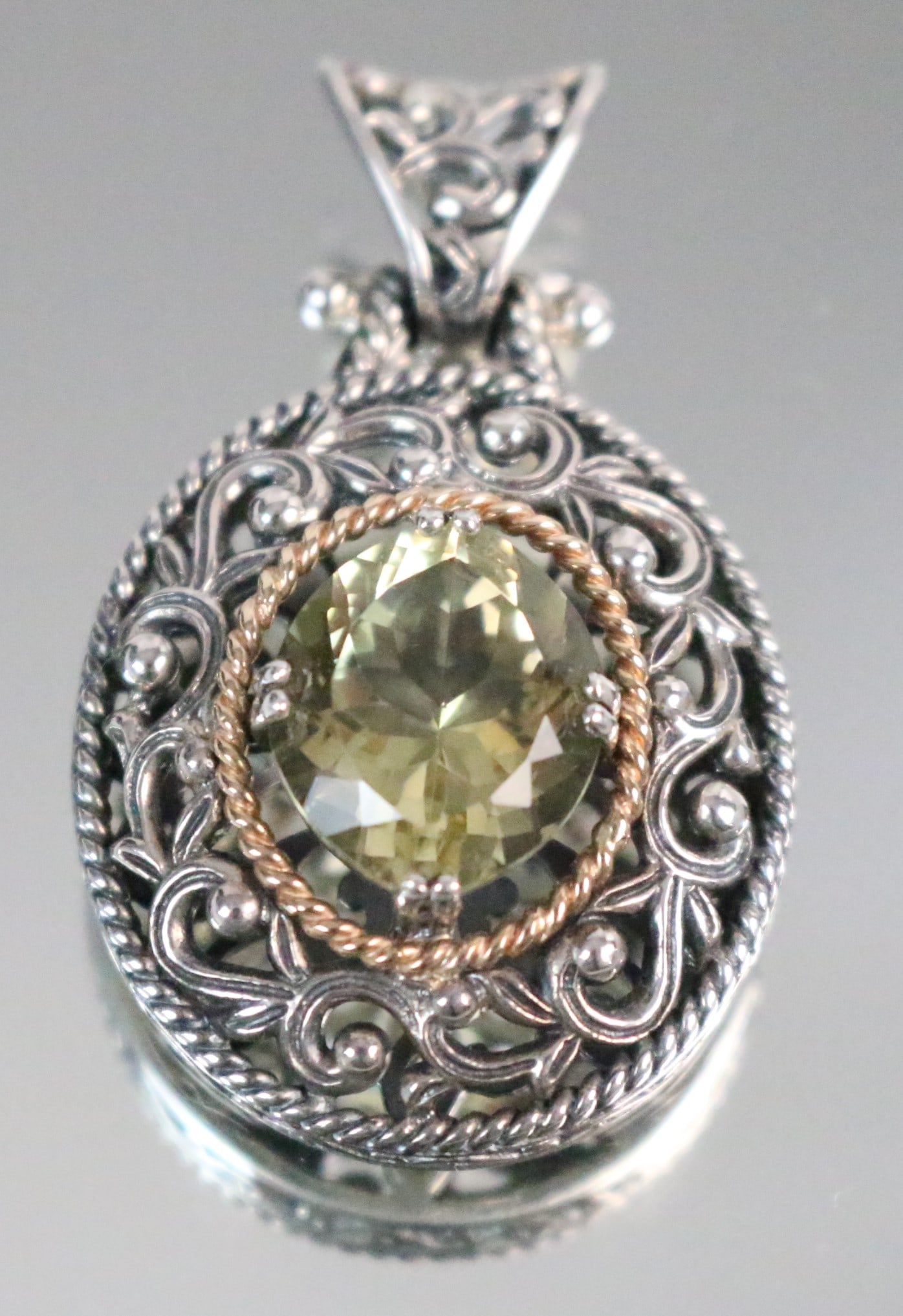 14kt Gold & Sterling Silver Chrysoprase Scroll Pendant (1 of 6)