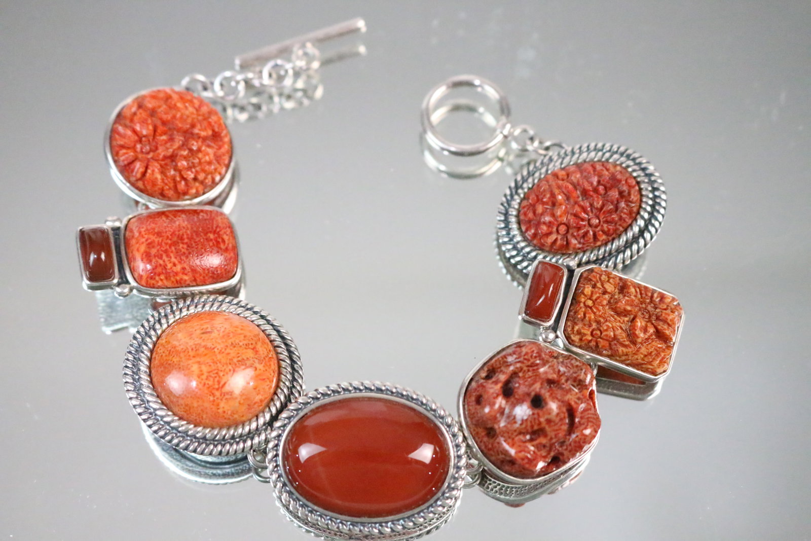 Sterling Silver AKR Amy Kahn Russell Carved Carnelian Bracelet (1 of 7)