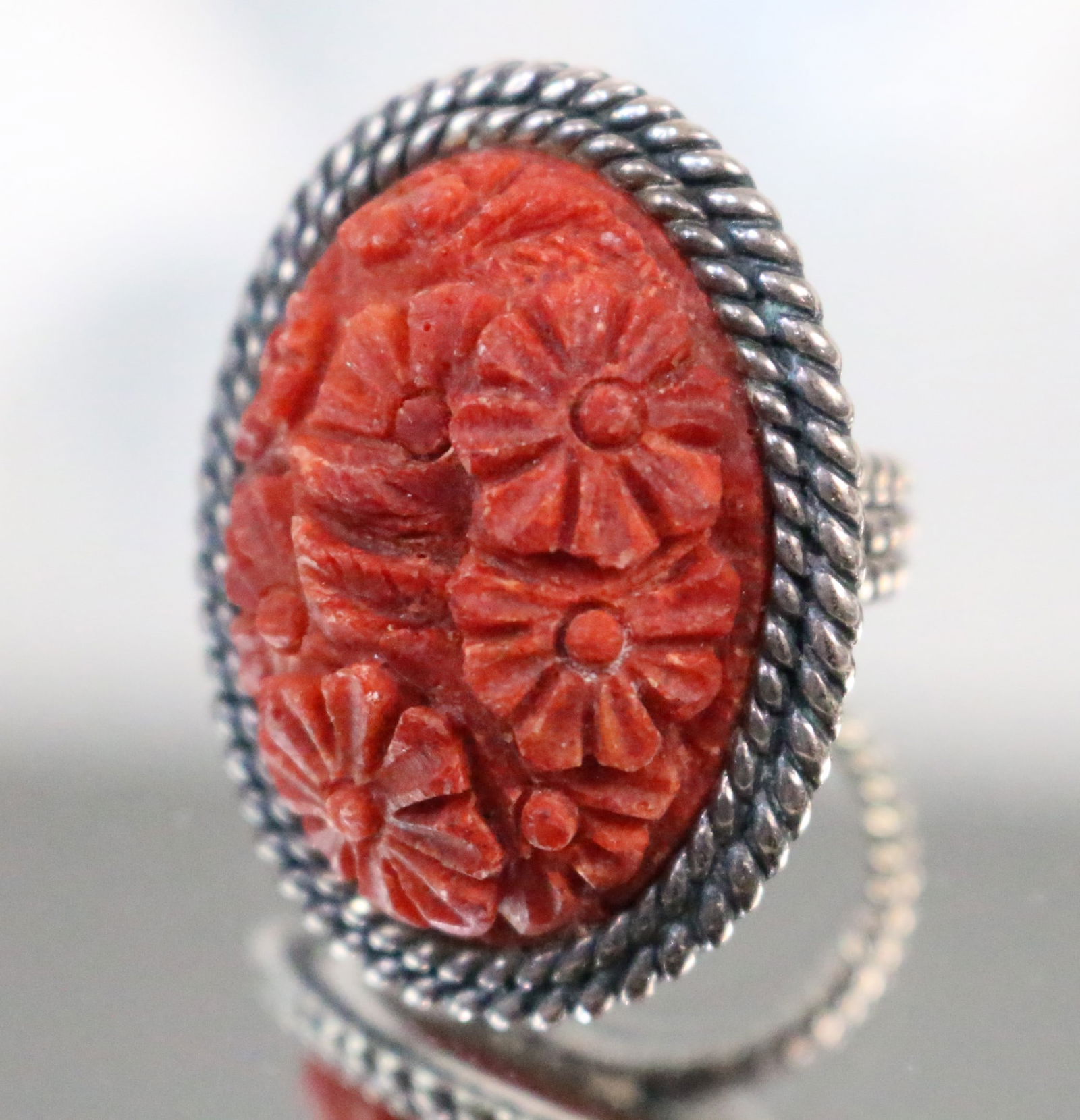Sterling Silver AKR Amy Kahn Russell Carved Floral  Carnelian Ring (1 of 6)